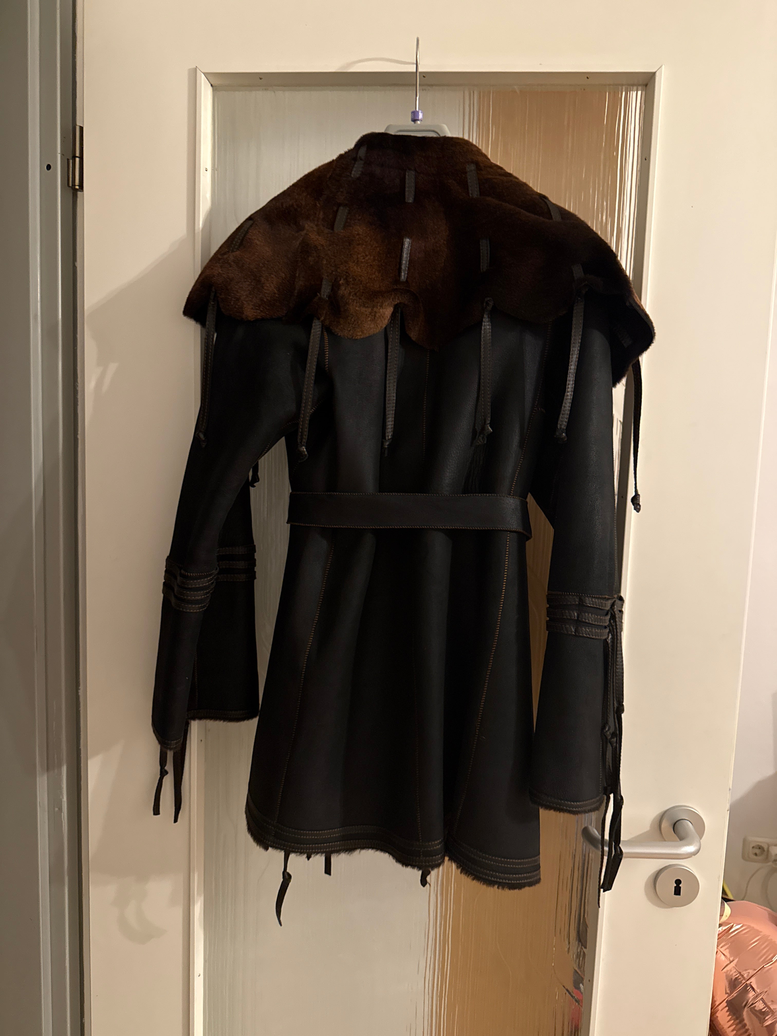 Genuine Shearling Ethan Hooded Coat, Dark Brown, Medium, Made in Italy, Very Good