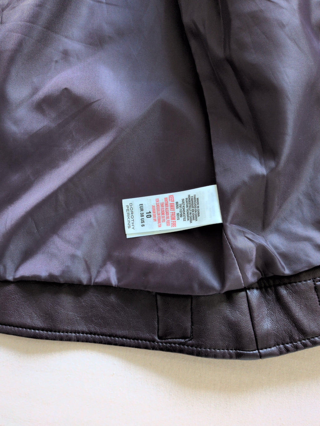 Dorothy Perkins Damen Bikerjacke Kunstleder Dunkelbraun Größe 38, Gebraucht