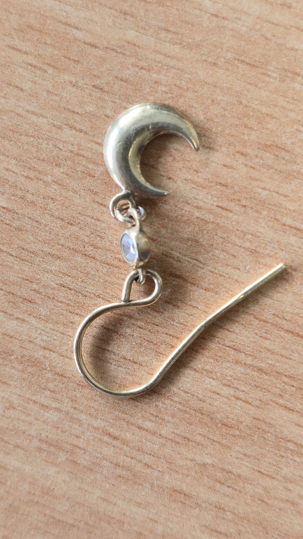 Hand-crafted Labradorite Moon & Feather Earrings, Silver/Gold, Medium, Very Good