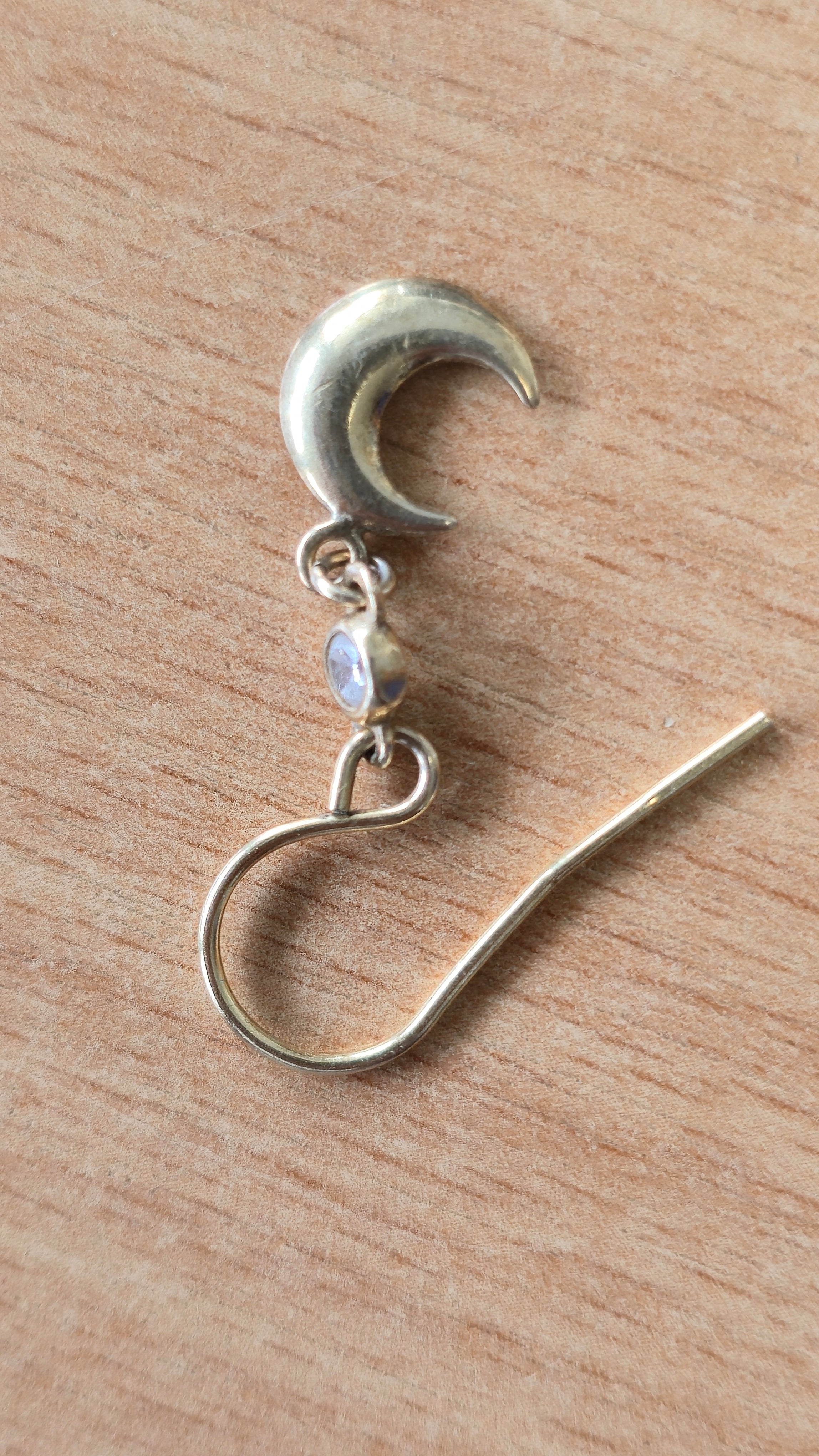 Hand-crafted Labradorite Moon & Feather Earrings, Silver/Gold, Medium, Very Good