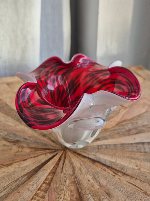 2 Vintage Opalinglas Schalen – Murano Rot & Rosa, Freiform, Sehr Gut, 11x17cm