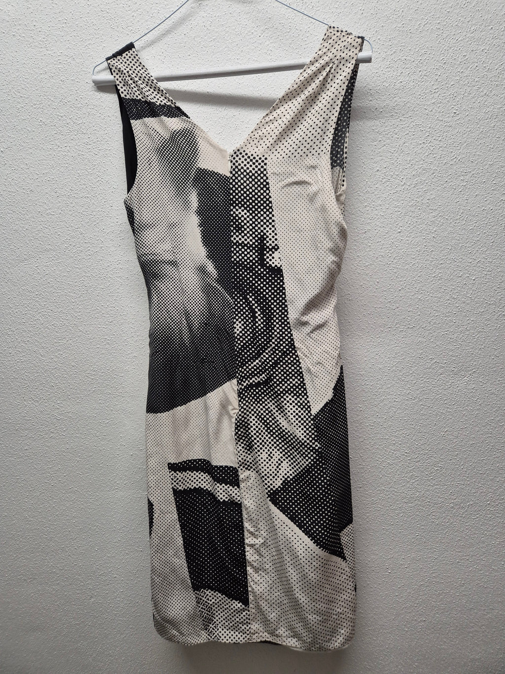 Karl Lagerfeld 100% Silk Art Print Dress, Black/White, Size M, Very Good