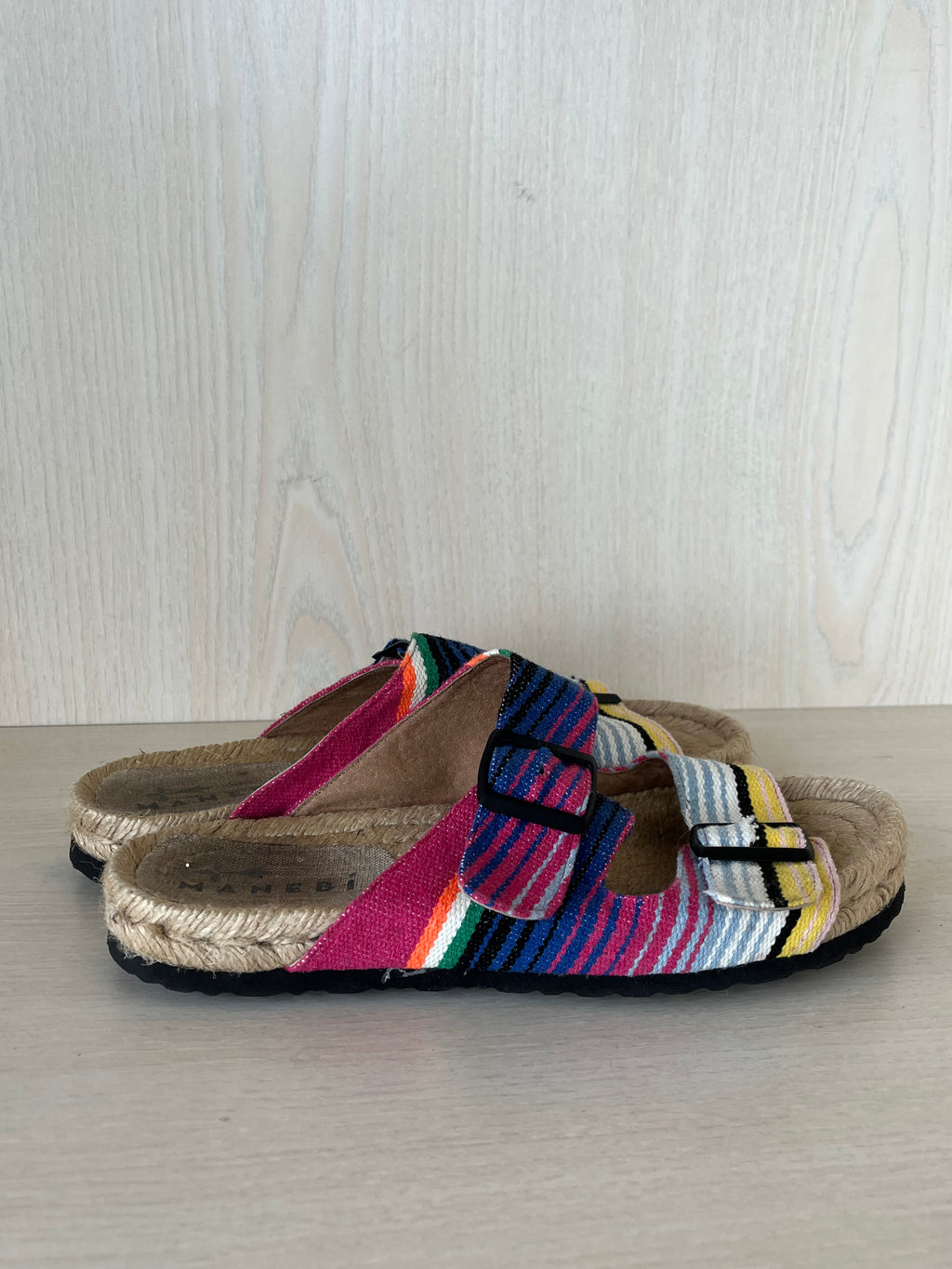 Manebí “Tulum” Espadrille Slides | Bunte Streifen | EU 39 | Guter Zustand