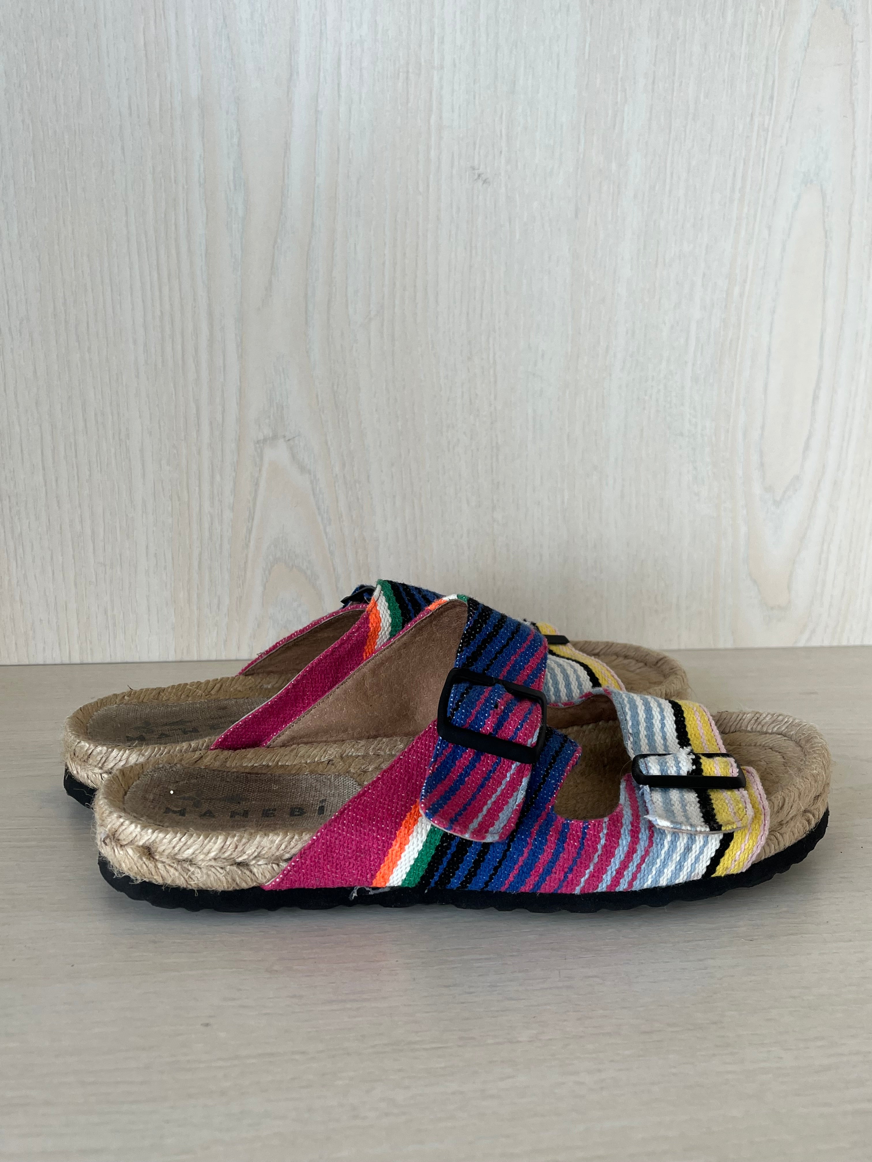 Manebí “Tulum” Espadrille Slides | Bunte Streifen | EU 39 | Guter Zustand