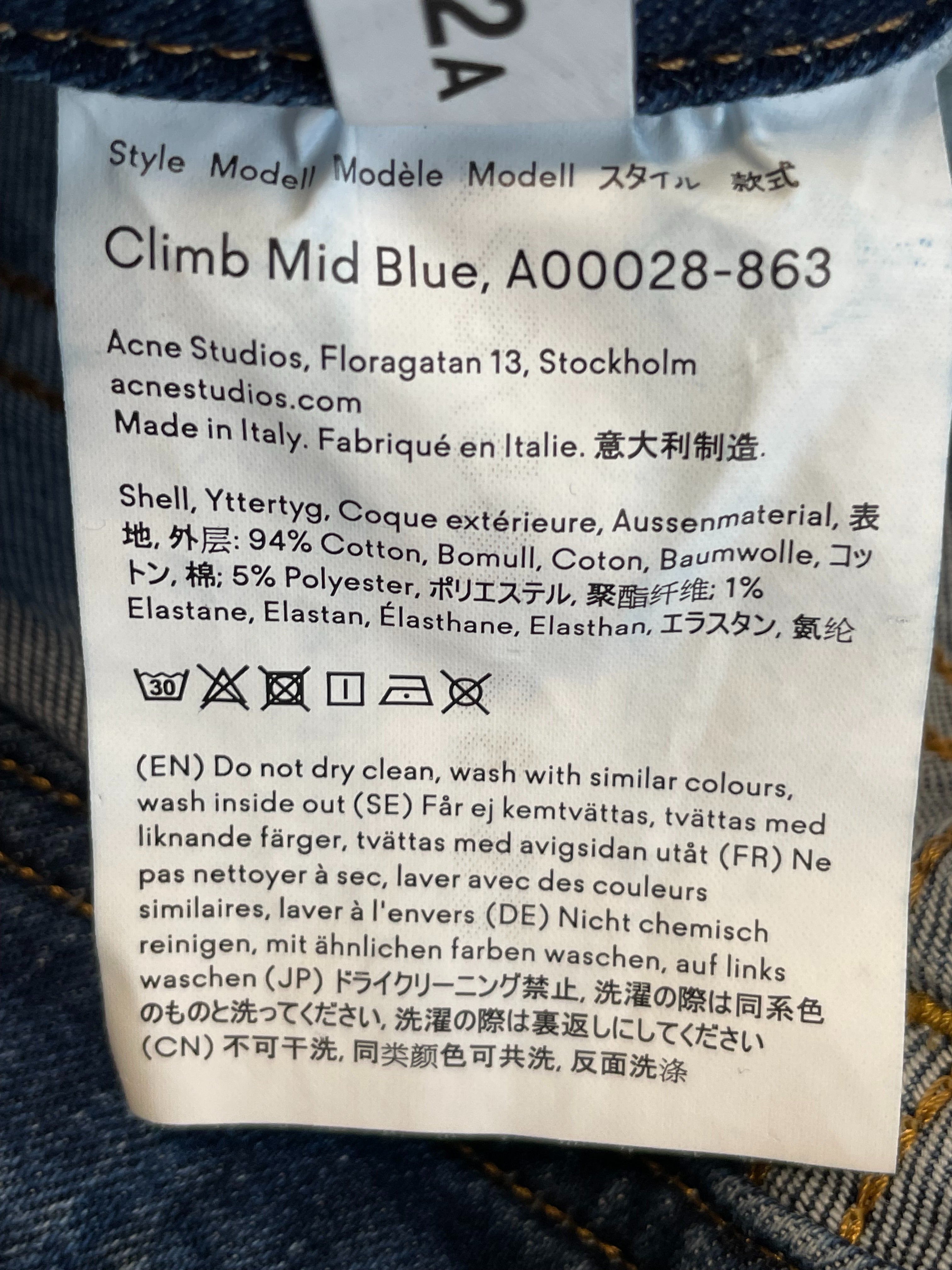 Acne Studios Climb Skinny Jeans Mid Blue W25 L32 Sehr Gut