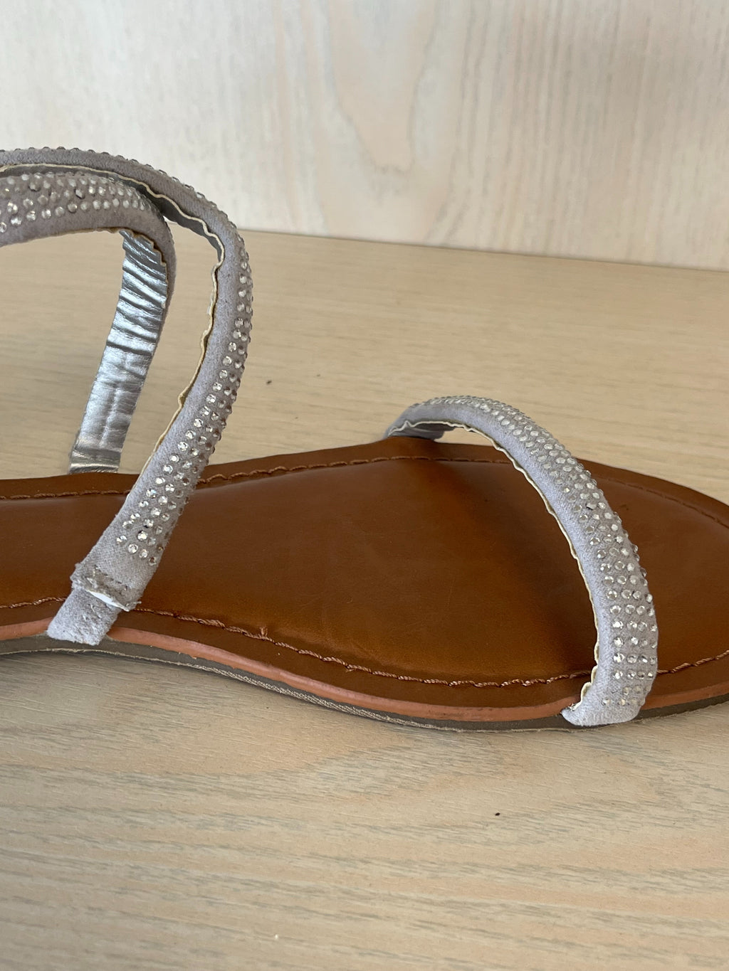 Massimo Sandalen mit Strass | Beige-Grau | Wie Neu | Gr. EU 7 1/2