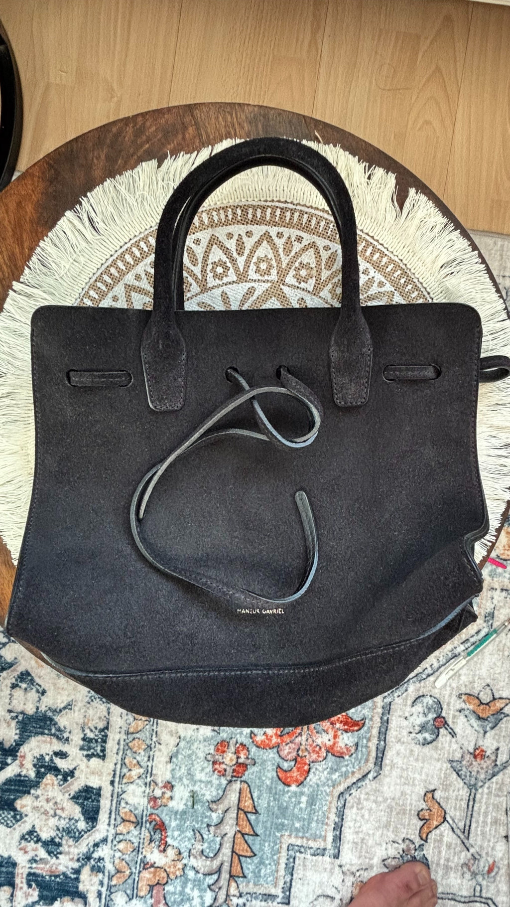 Mansur Gavriel Sun Tote Medium – Black Suede, Very Good Condition, 22x27 cm