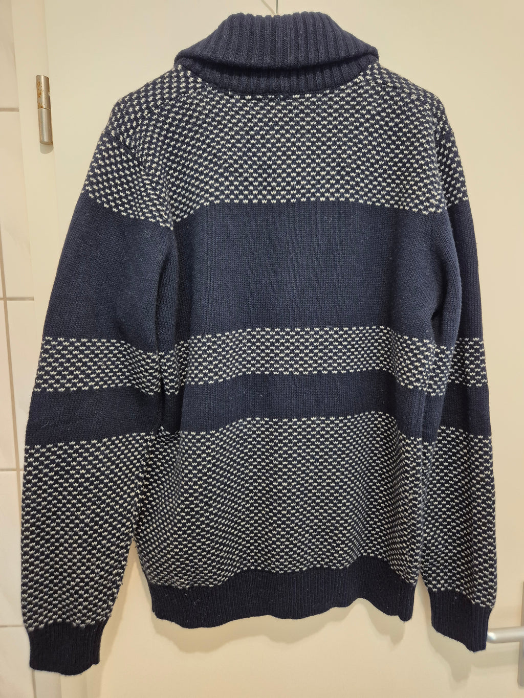 Minimum Mendel Shawl Collar Cardigan | Navy/White | Lambswool Blend | Size L | Good