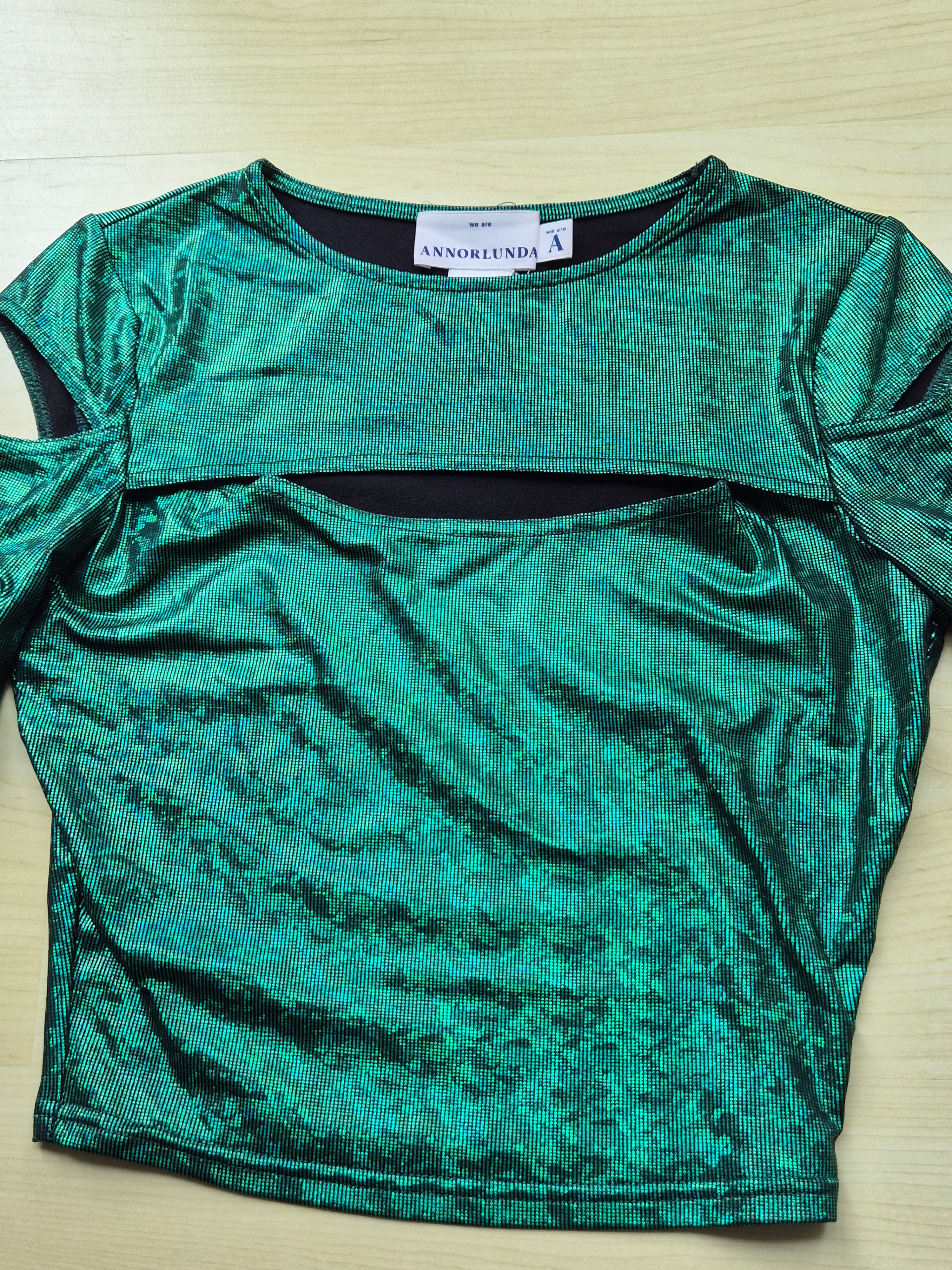 Annorlunda Glitzer Cut-Out Party Top | EU 34 | Smaragdgrün | Sehr gut