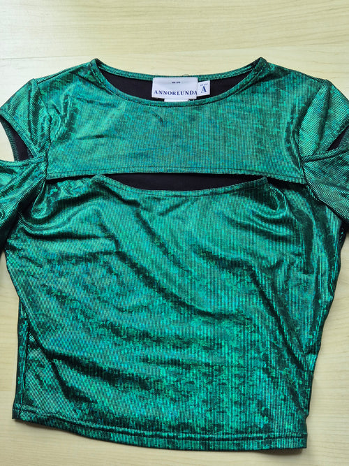 Annorlunda Glitzer Cut-Out Party Top | EU 34 | Smaragdgrün | Sehr gut