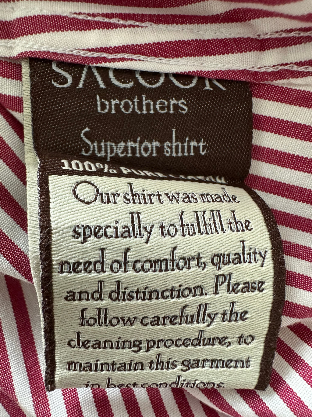 Sacoor Brothers Men’s Shirt 39 (15½) Red/White Stripes Classic Fit Good