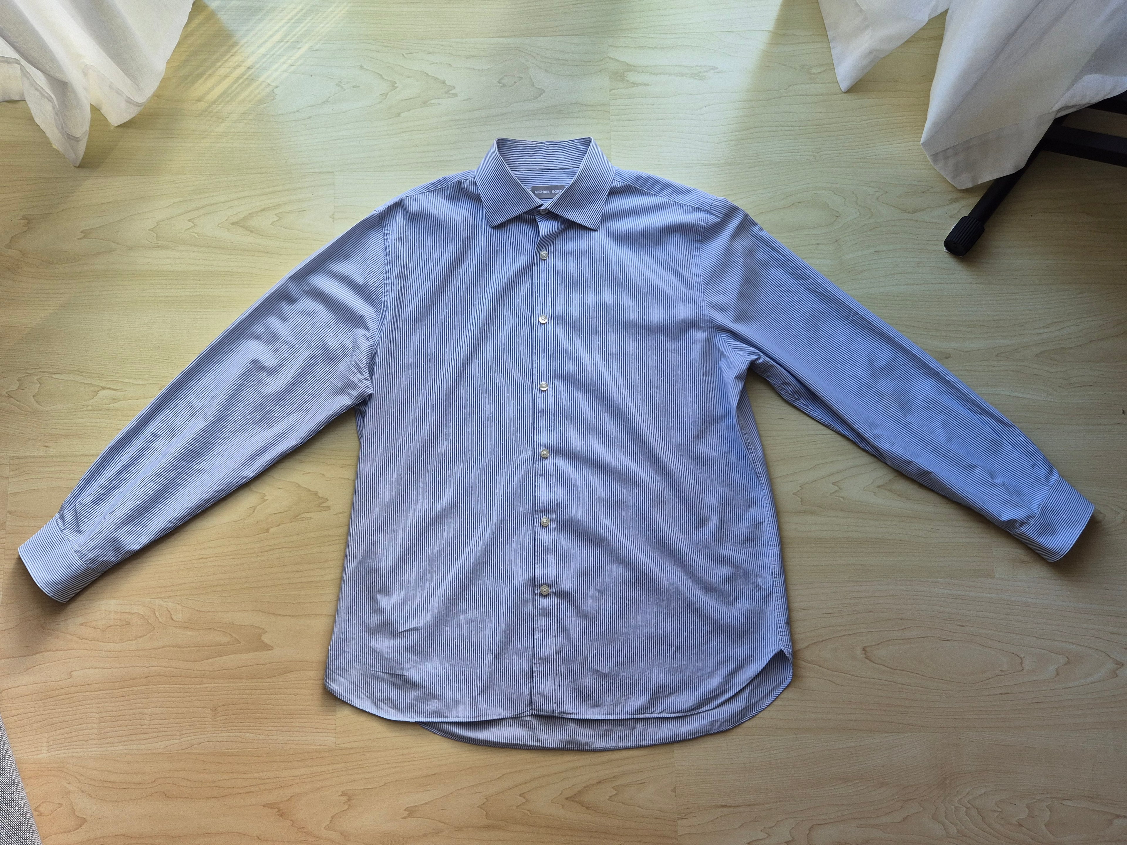 Michael Kors Herren Slim Fit Hemd L/16-16½ | Hellblau Gestreift | Guter Zustand