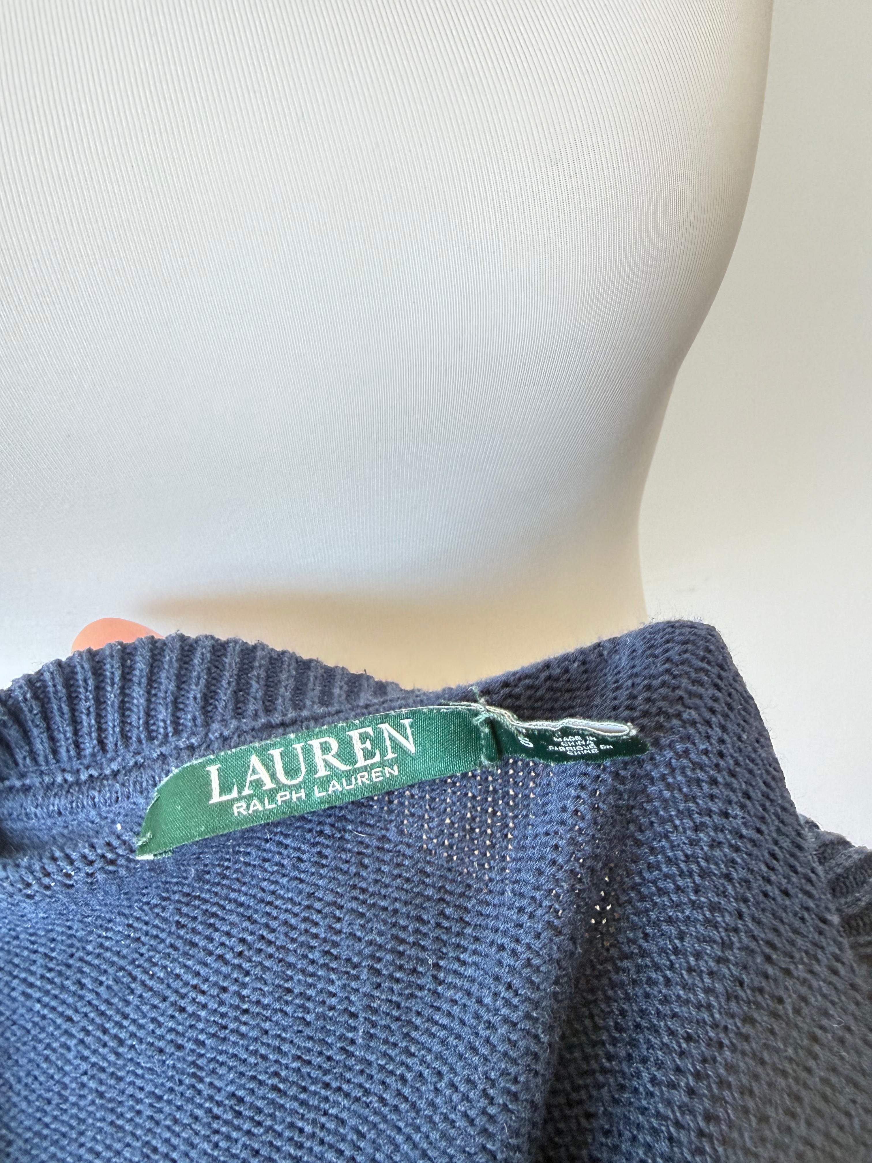Lauren Ralph Lauren Women’s Navy Knit Sweater, Small, Gold Button, Good Condition