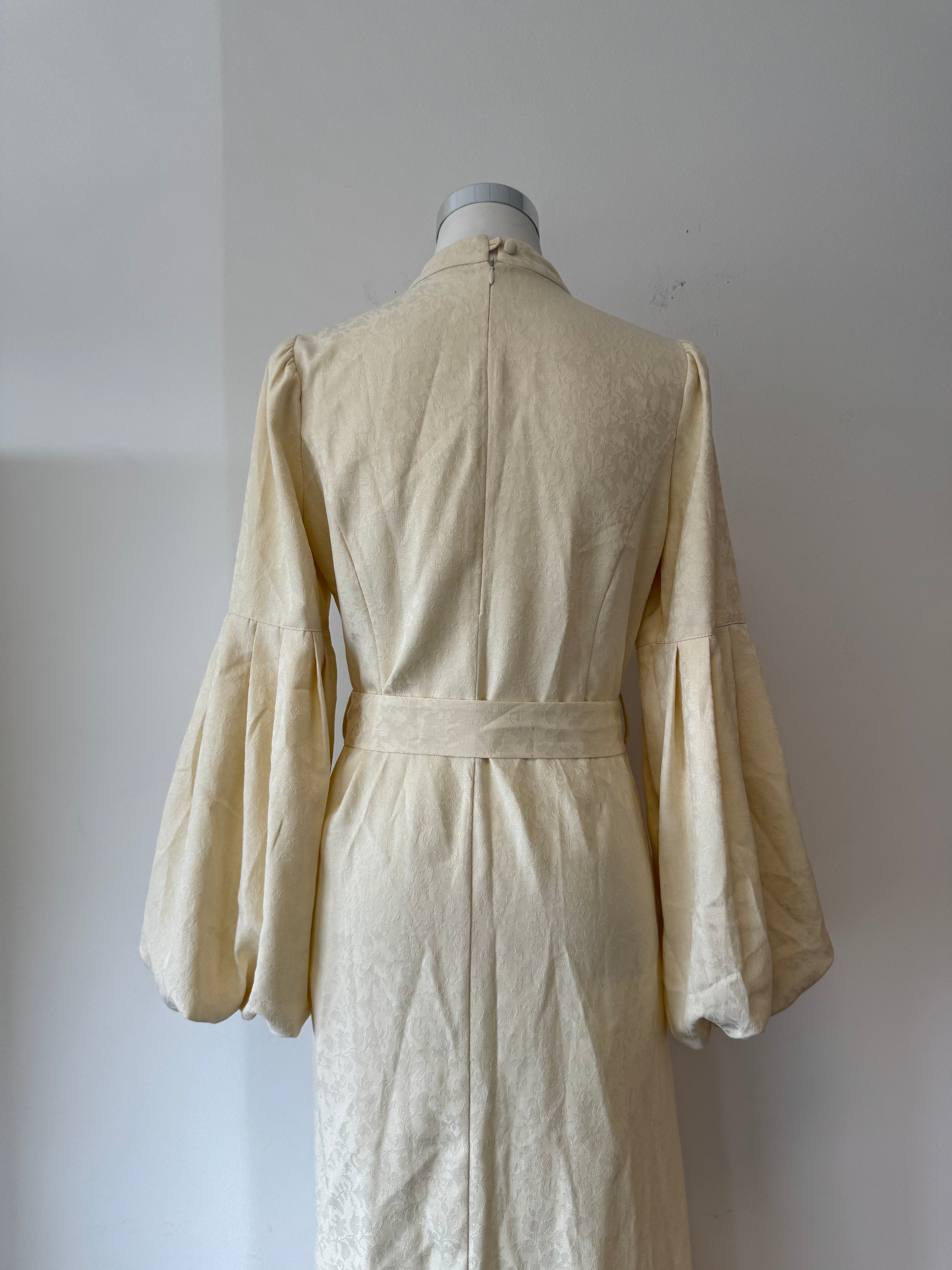 TUGBA Elegant Maxi Dress, Size 40/M, Off-White, Balloon Sleeves, Belt, VG