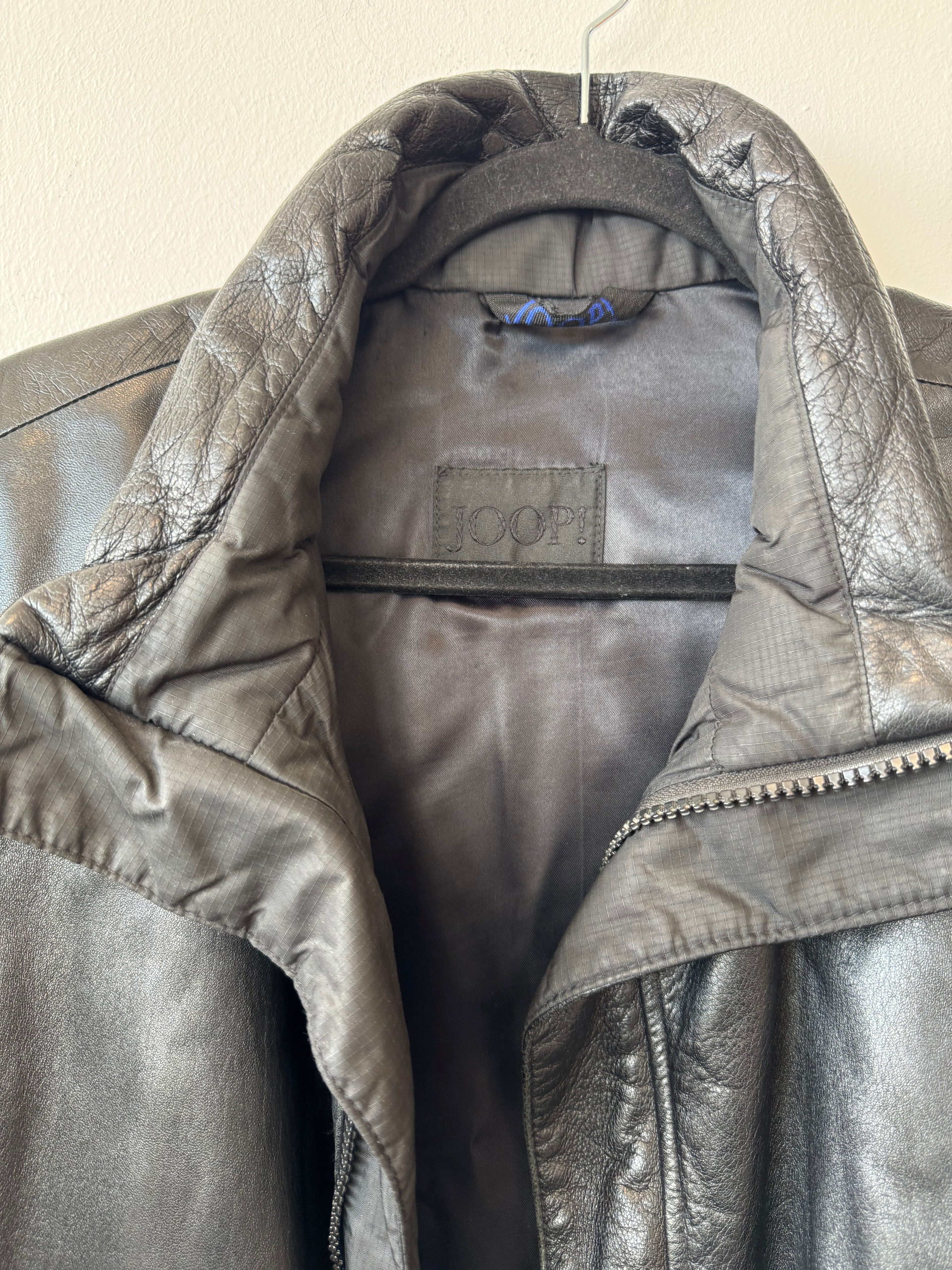 JOOP! Men's Leather Jacket, Black, Size 48, Made in Italy, Good Condition