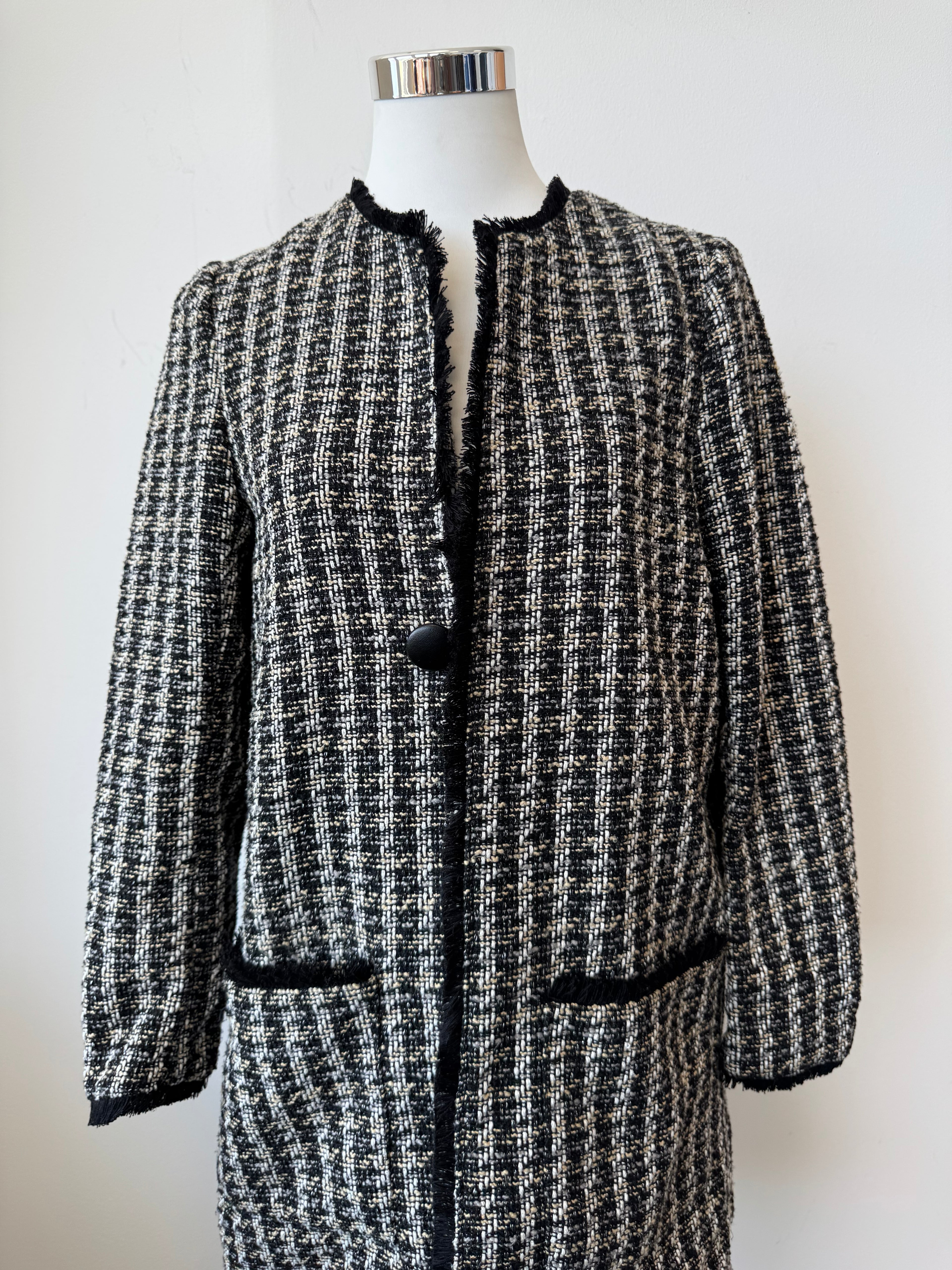 Zara Tweed Mantel, EU 40, Schwarz-Weiß, sehr guter Zustand