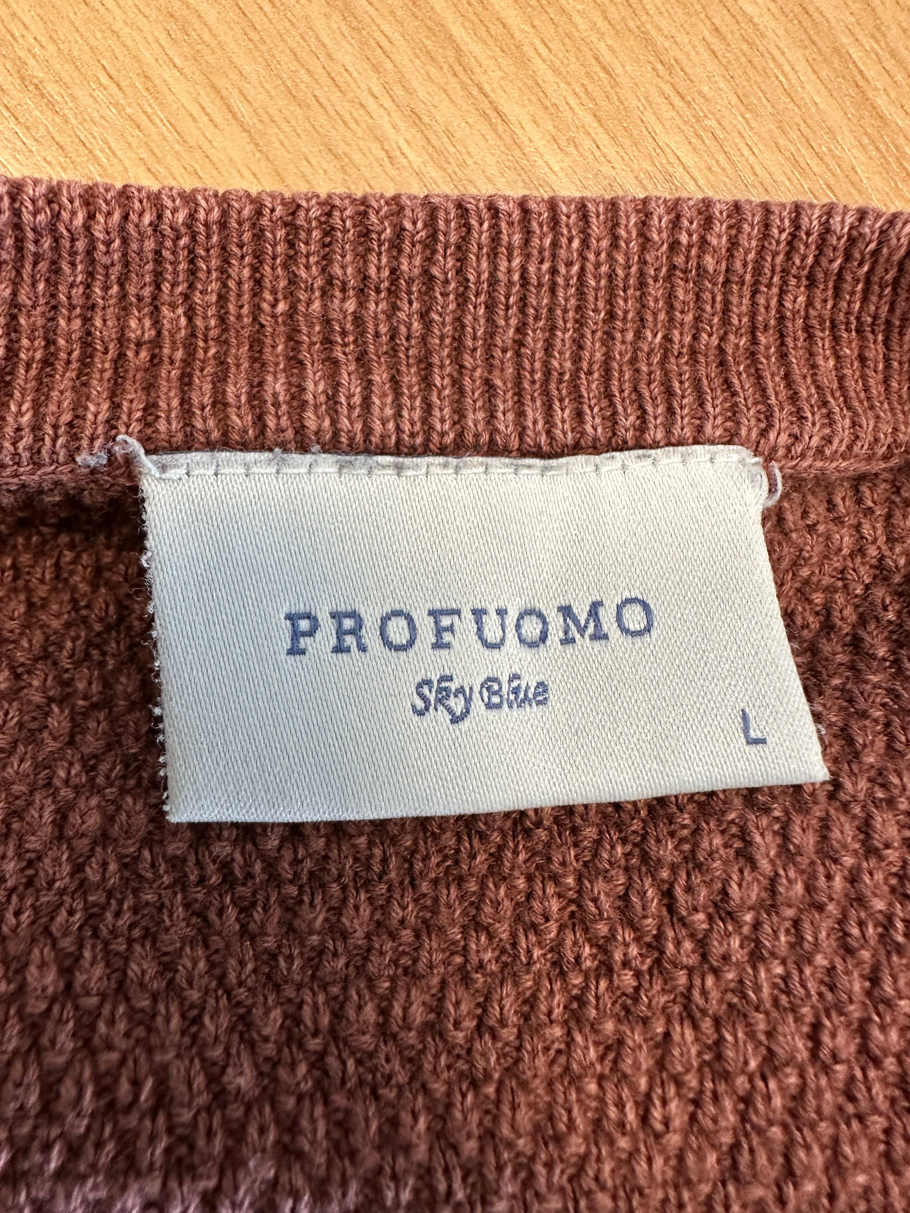 PROFUOMO „Sky Blue“ Herren Leinenpullover, Größe L, Braun, Guter Zustand
