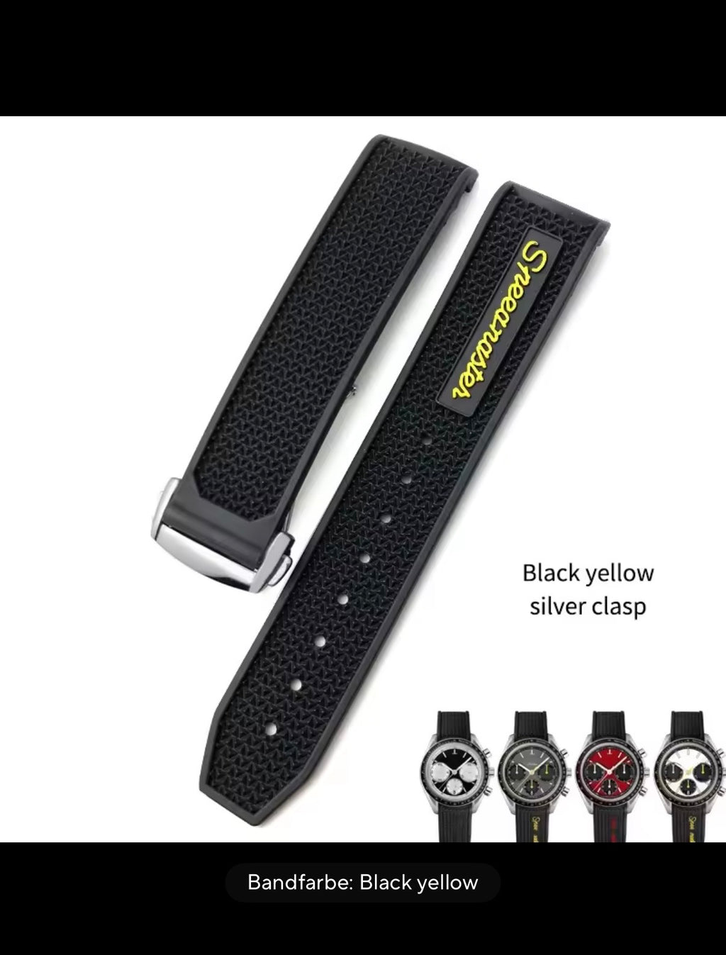 Schwarz/Gelb Kautschuk Armband für Omega Speedmaster Racing 19mm Sehr Gut