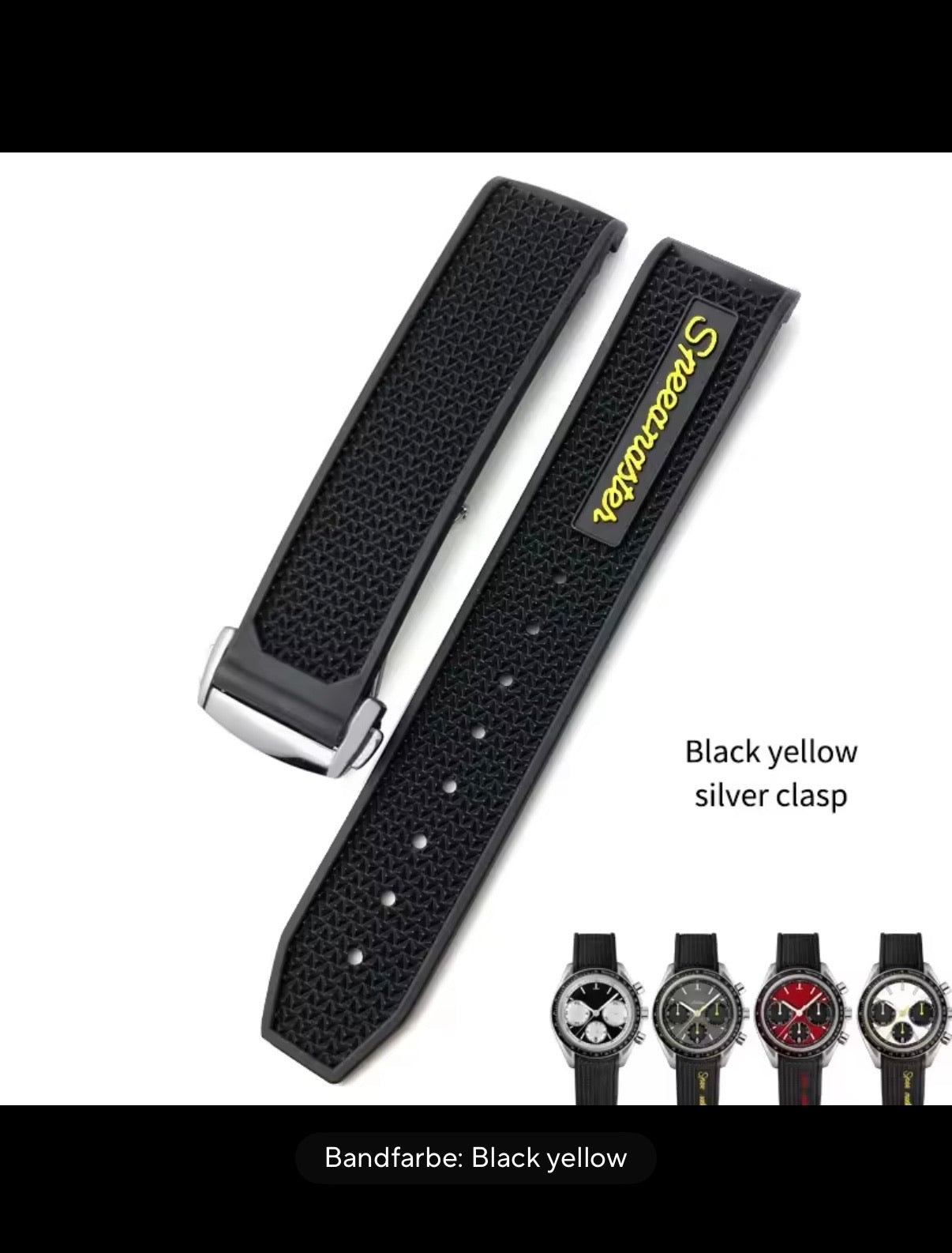 Schwarz/Gelb Kautschuk Armband für Omega Speedmaster Racing 19mm Sehr Gut
