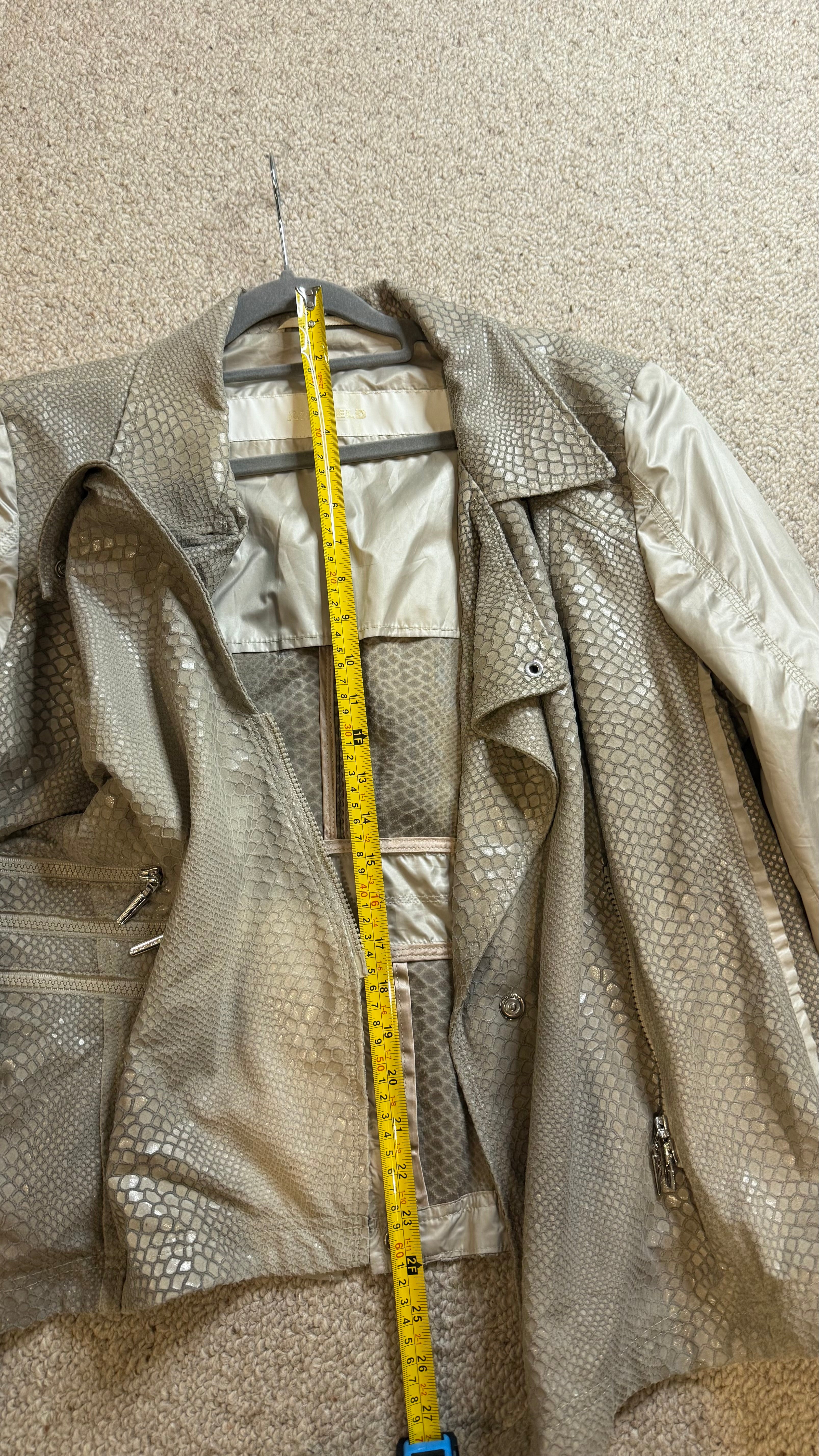 Airfield Snake-Embossed Faux-Leather Biker Jacket Taupe M-L Very Good