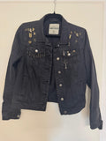 Tally Weijl Denim Jacket – Black, Size 36, Metal Pins, Very Good Condition