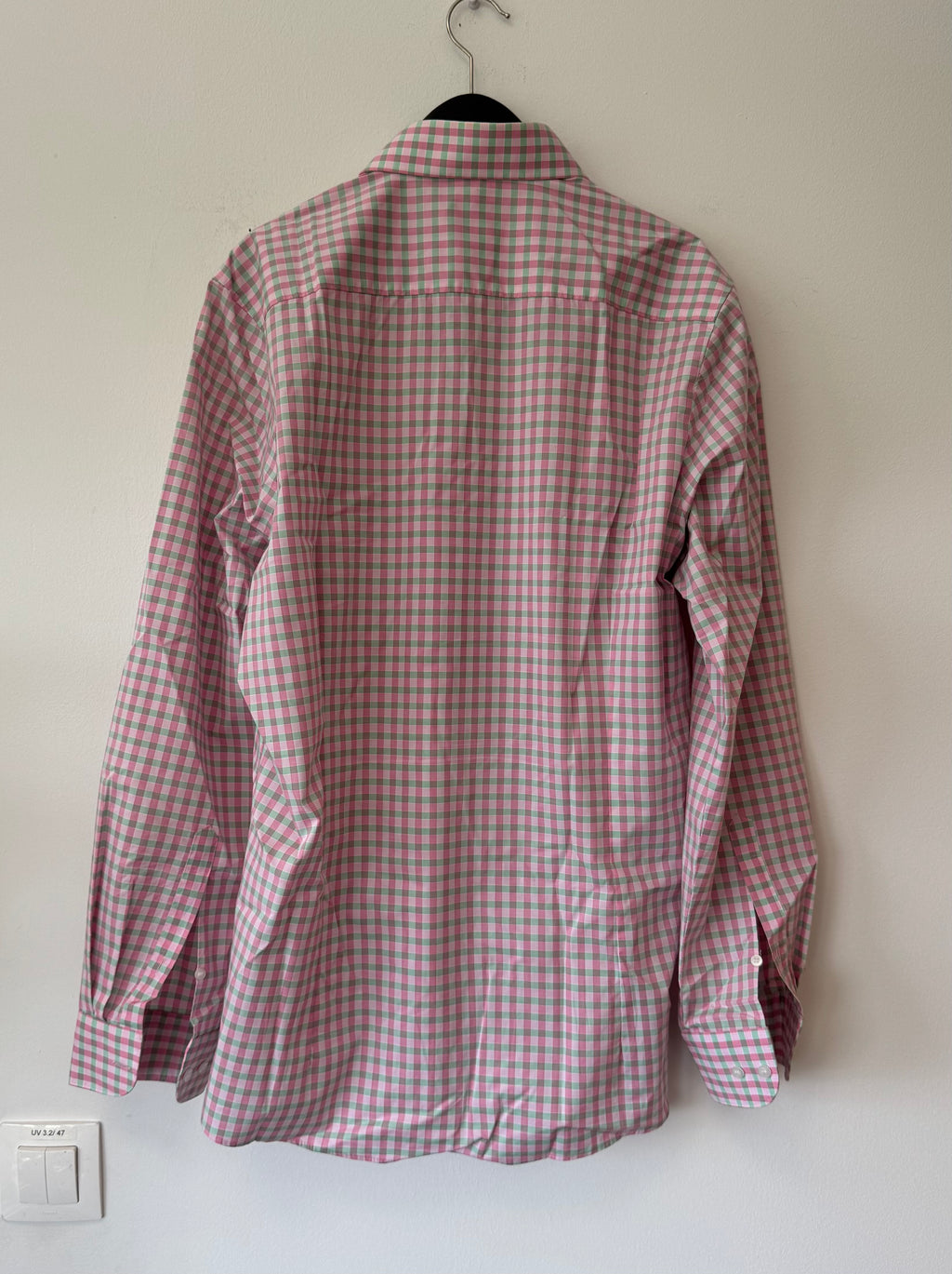 OLYMP Level Five Hemd Body Fit Gr. 42 pink/grün kariert Sehr Gut