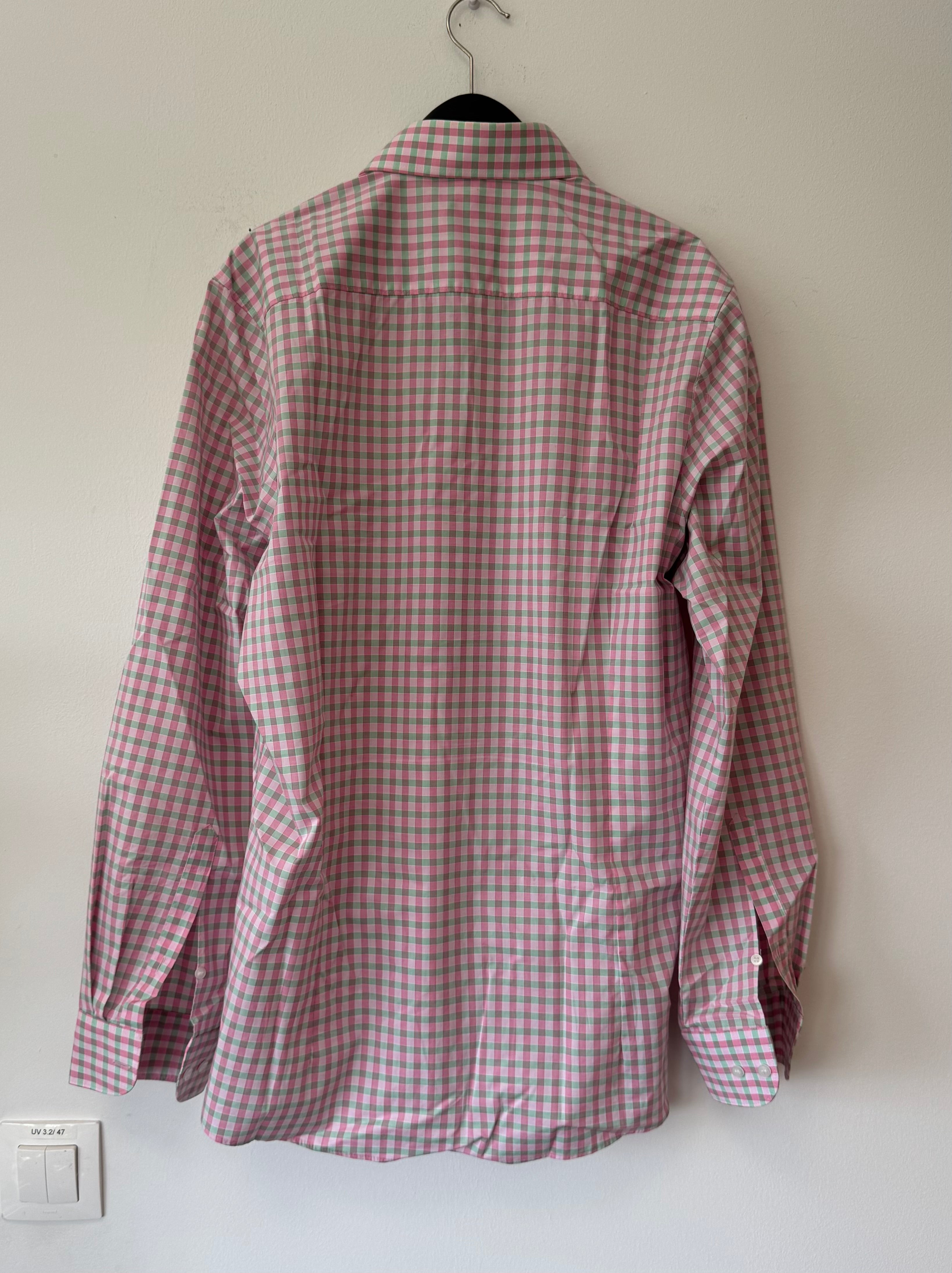 OLYMP Level Five Hemd Body Fit Gr. 42 pink/grün kariert Sehr Gut