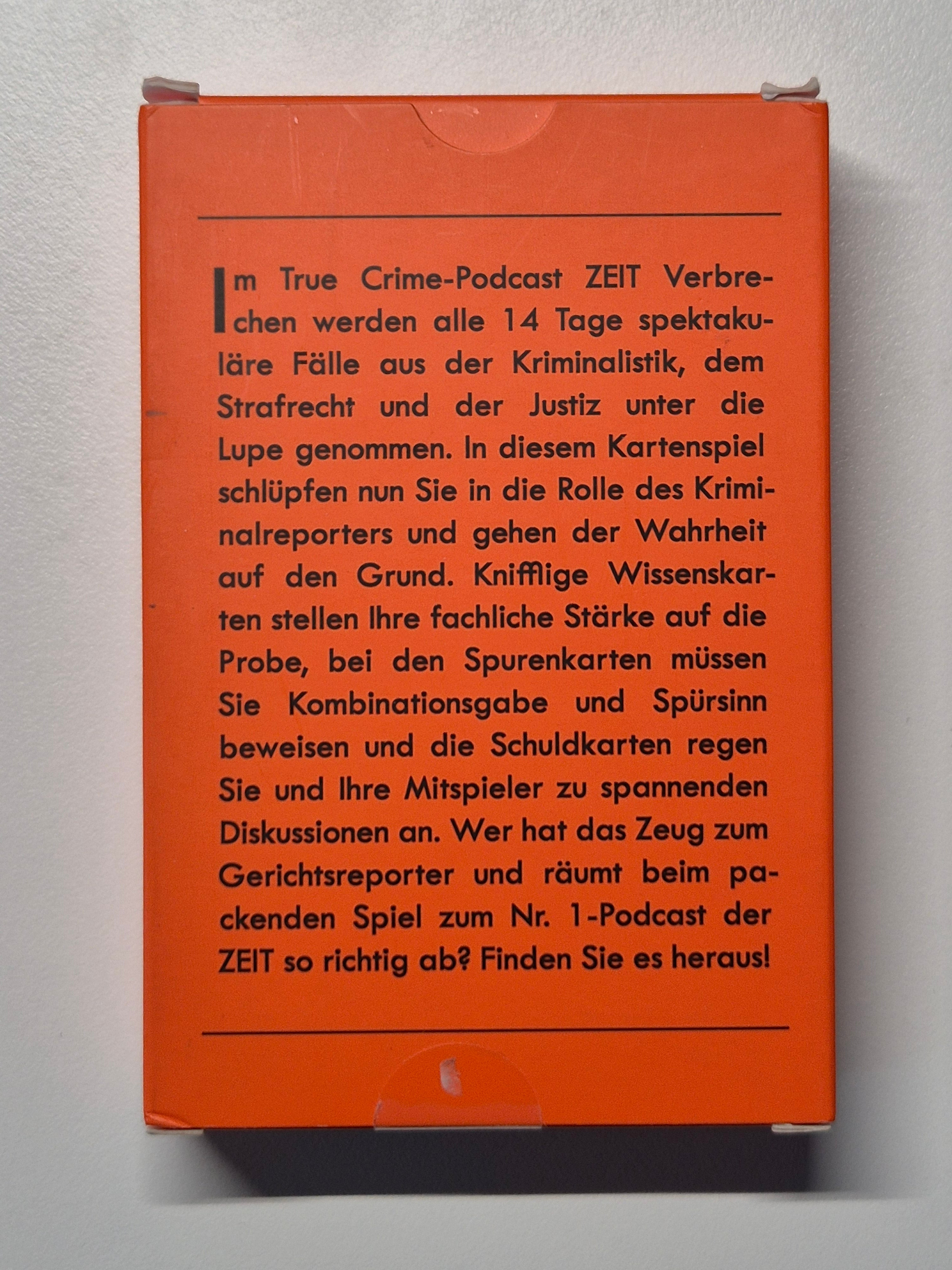 ZEIT Verbrechen Card Game – Die Zeit – Orange – Standard Size – New & Sealed