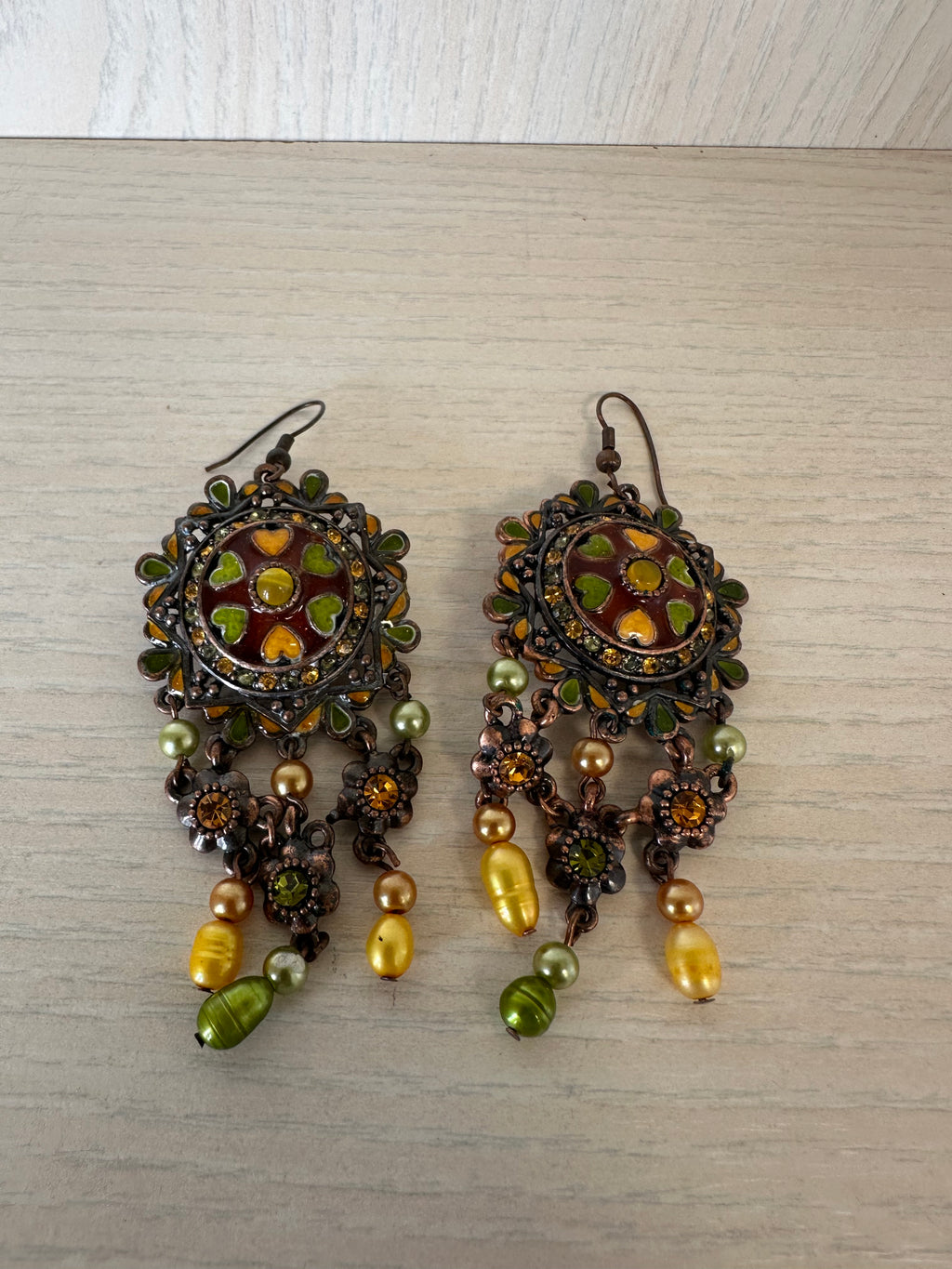 Michal Negrin Bronze Chandelier Earrings, Swarovski Crystals, 10 cm, Good