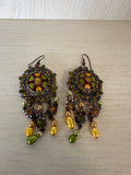 Michal Negrin Bronze Chandelier Earrings, Swarovski Crystals, 10 cm, Good