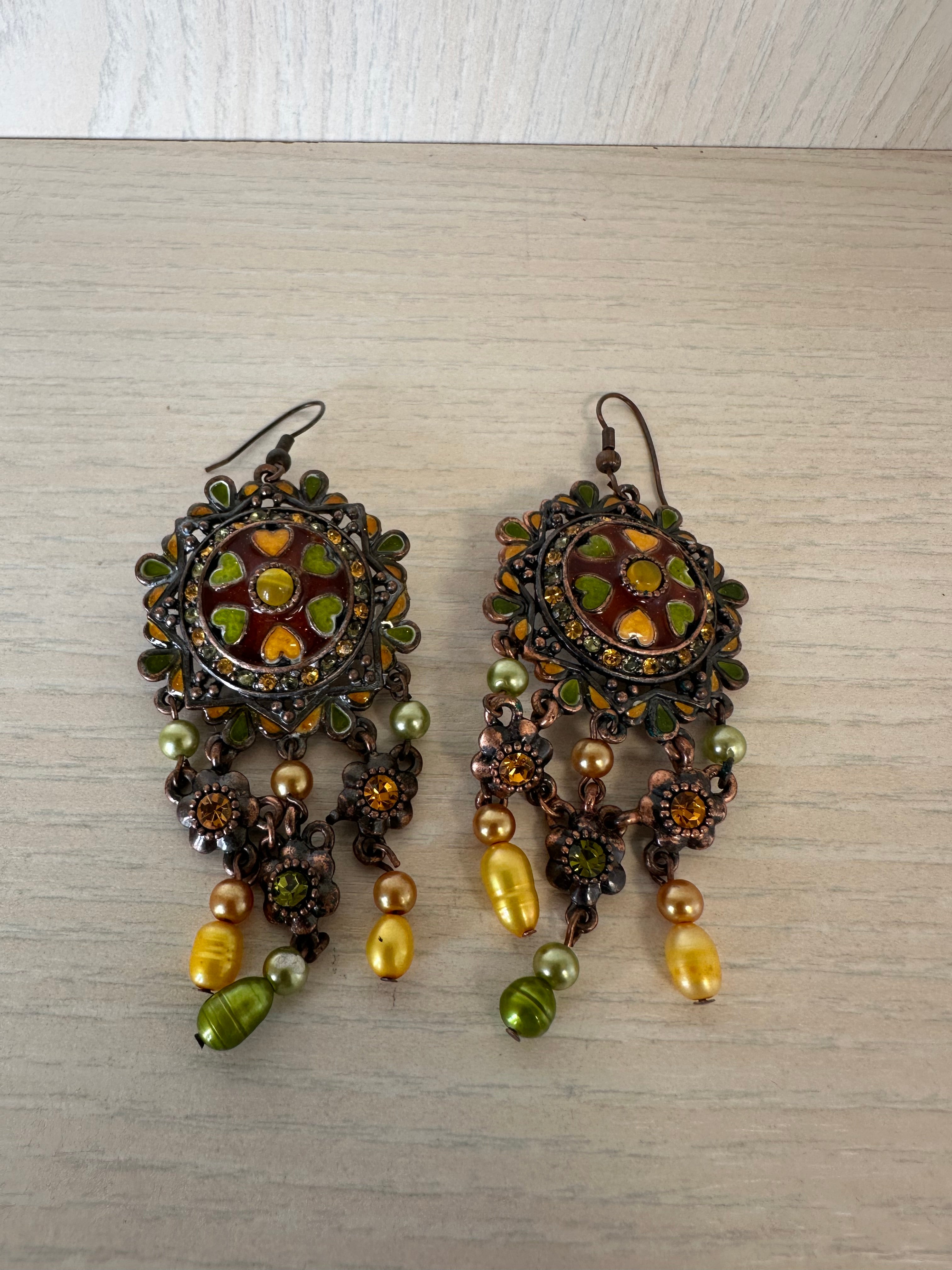 Michal Negrin Bronze Chandelier Earrings, Swarovski Crystals, 10 cm, Good