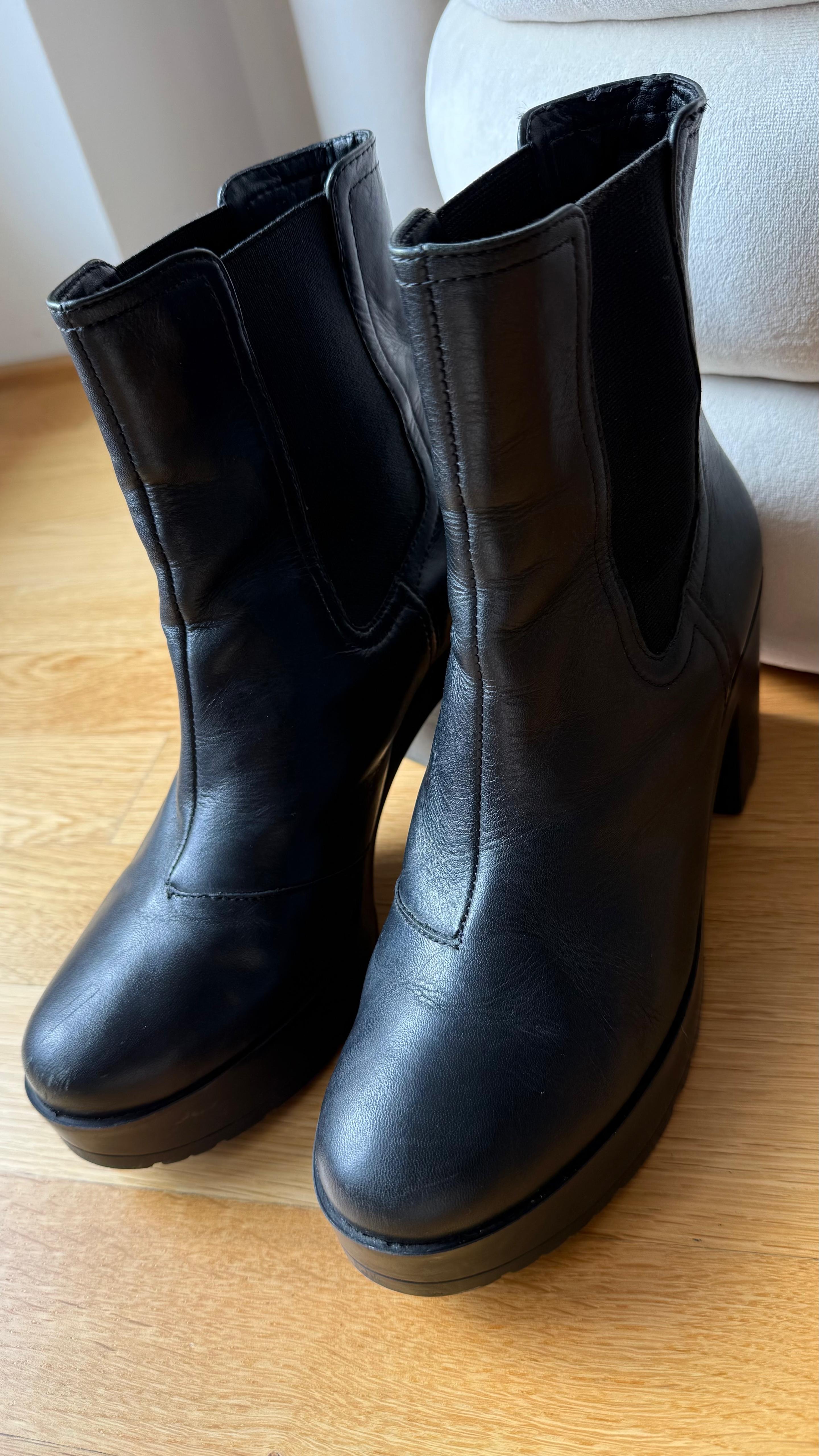 San Marina Chelsea Stiefeletten | Leder | Schwarz | Blockabsatz | Gr. 39 | Guter Zustand