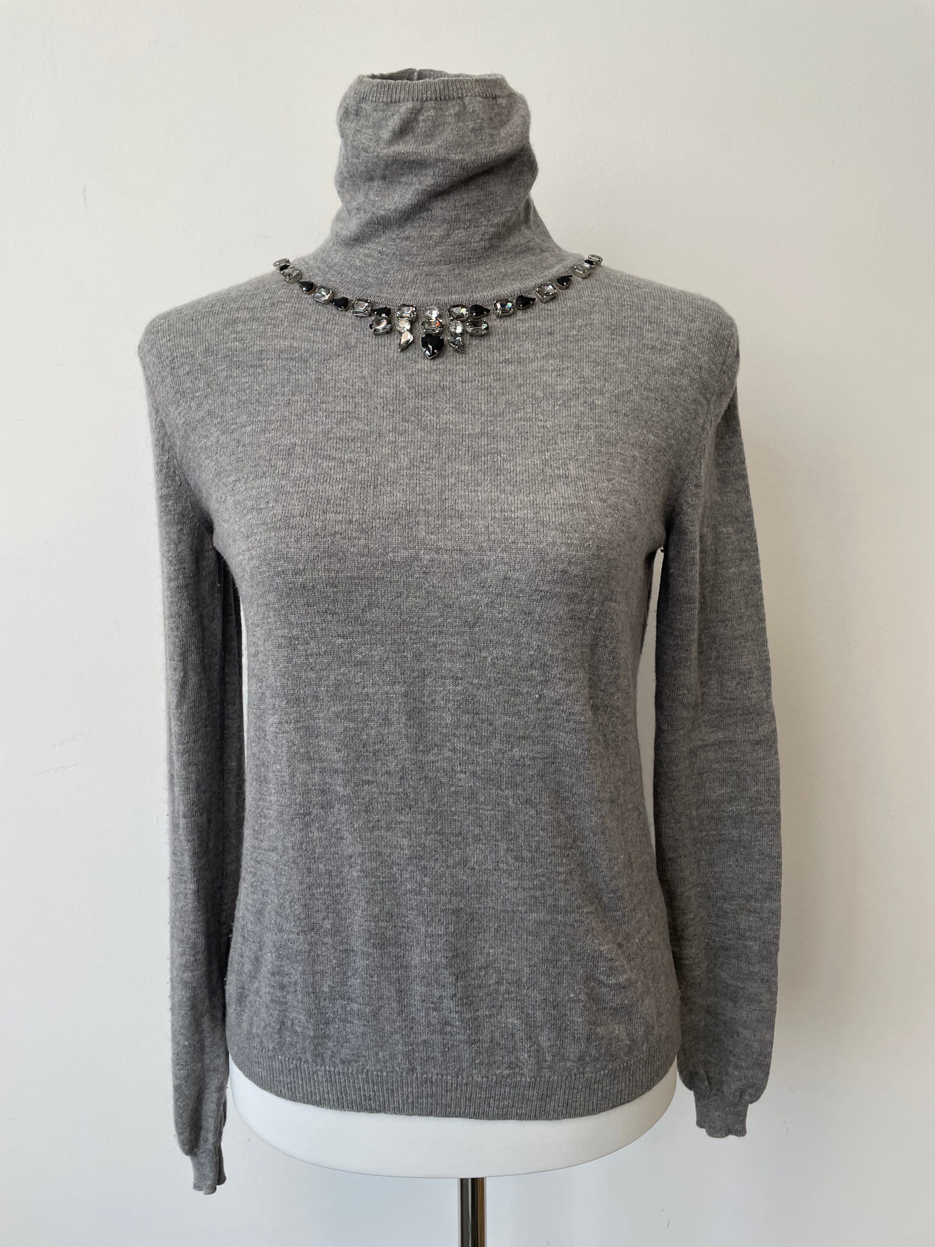 Blue Grey Embellished Turtleneck Jumper Wool Cashmere EU 36 Very Good