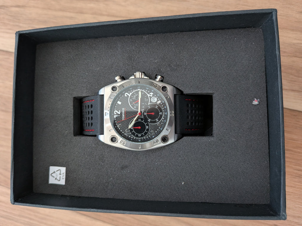 2Temporise Chronograph 47mm Edelstahl Quarz Uhr mit Box, sehr guter Zustand