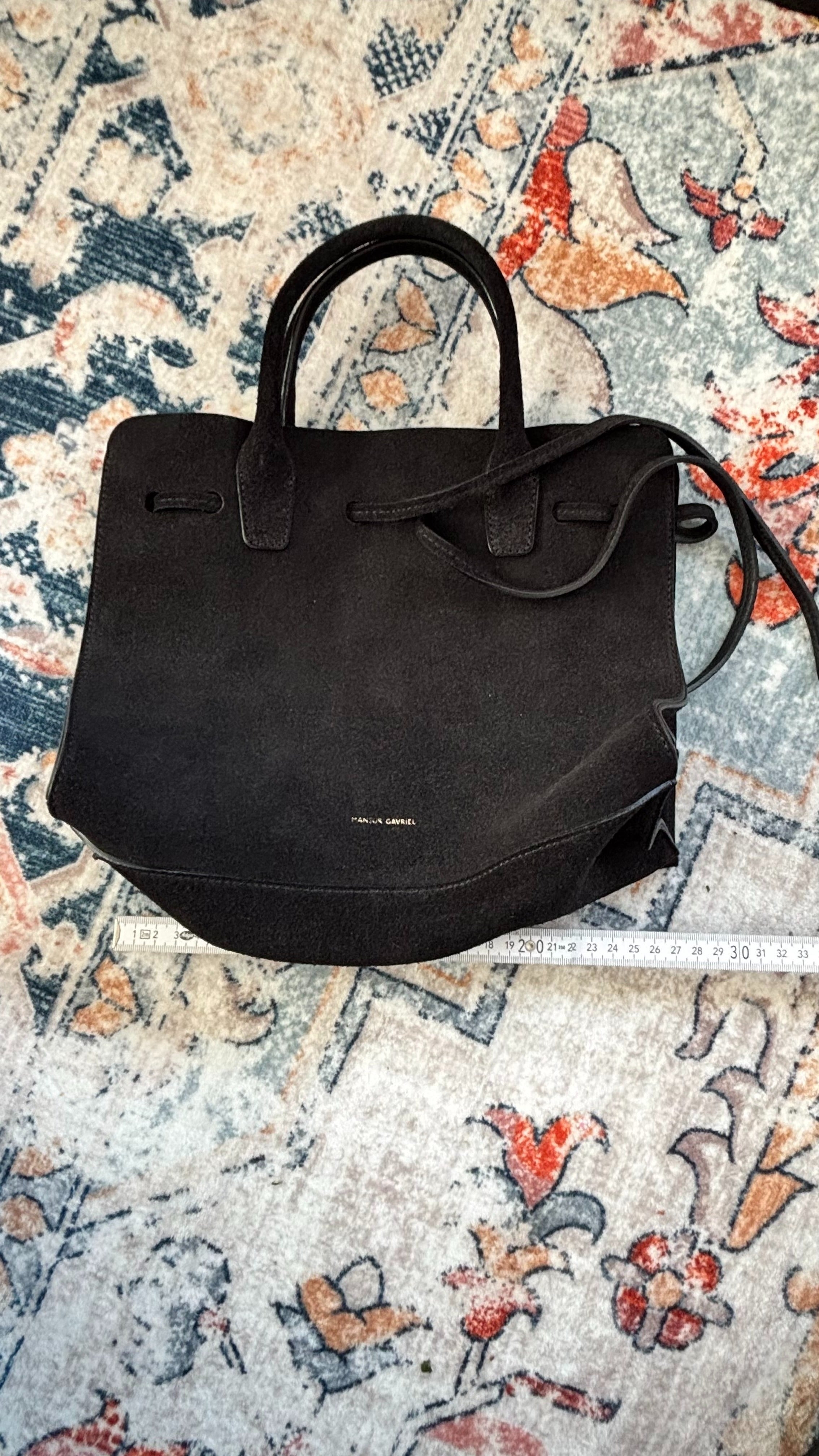 Mansur Gavriel Sun Tote Medium – Black Suede, Very Good Condition, 22x27 cm