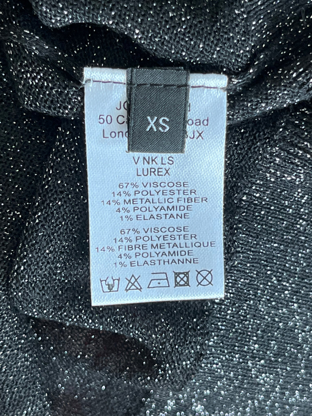 Joseph Lurex V-Ausschnitt Pullover XS Schwarz Metallic Sehr Gut