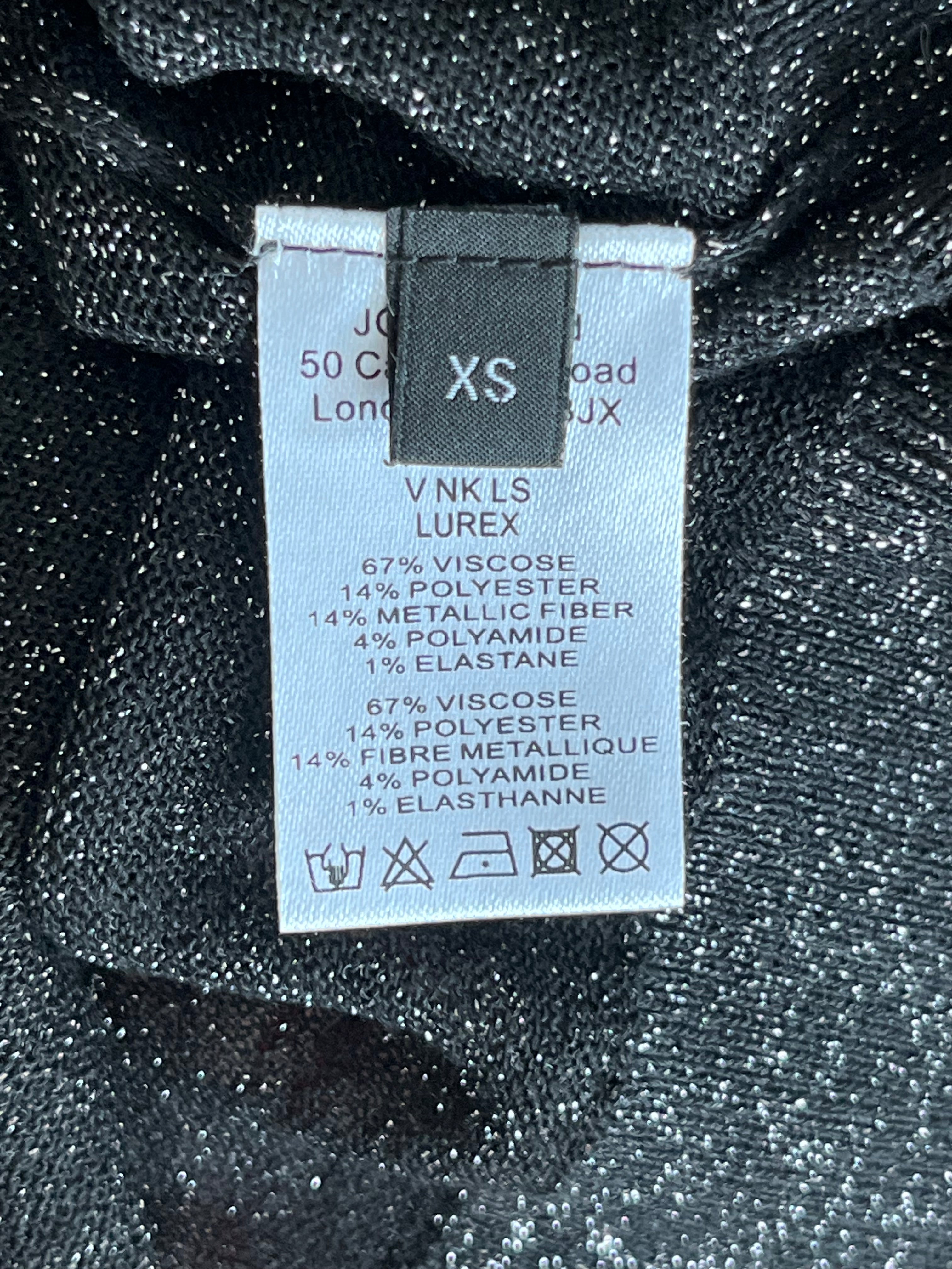 Joseph Lurex V-Ausschnitt Pullover XS Schwarz Metallic Sehr Gut