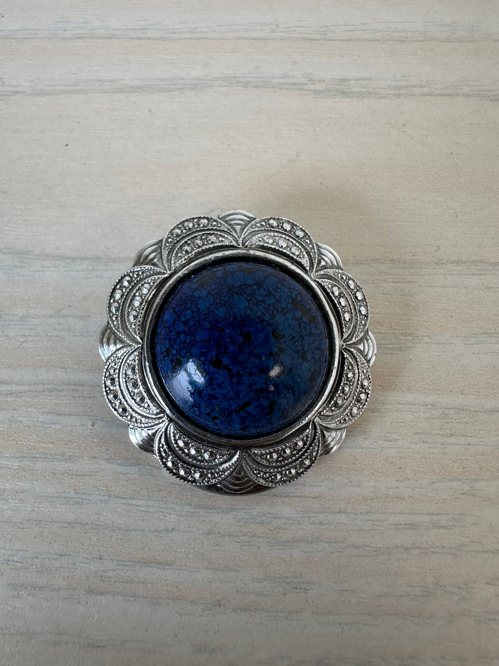 Vintage Silver Clip-On Earrings with Blue Lapis Cabochon, Very Good, 4cm