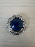 Vintage Silver Clip-On Earrings with Blue Lapis Cabochon, Very Good, 4cm