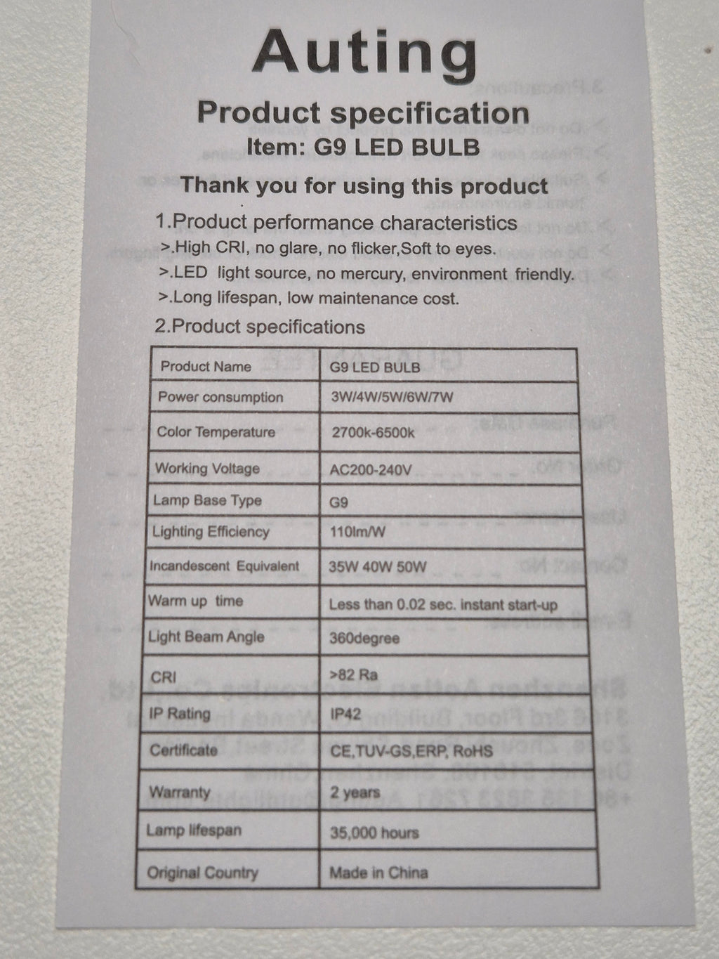 6x Auting G9 LED Lampe | 4W | 3000K Warmweiß | Gut | OVP