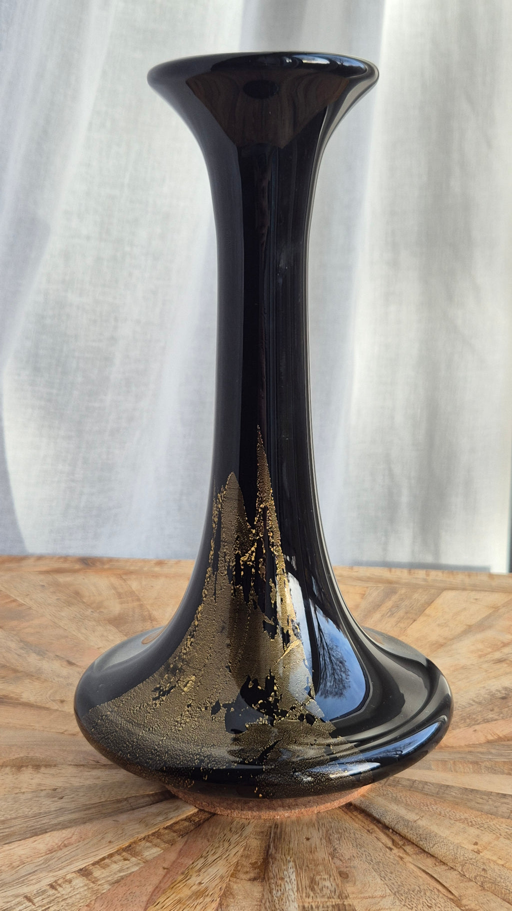 Theresienthal Black Glass Vase with Gold Leaf, 30cm, Like New