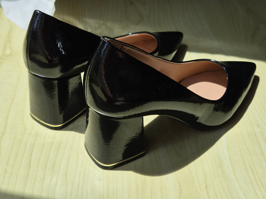 Zara Black Patent Block Heel Pumps, Size 39, Very Good Condition