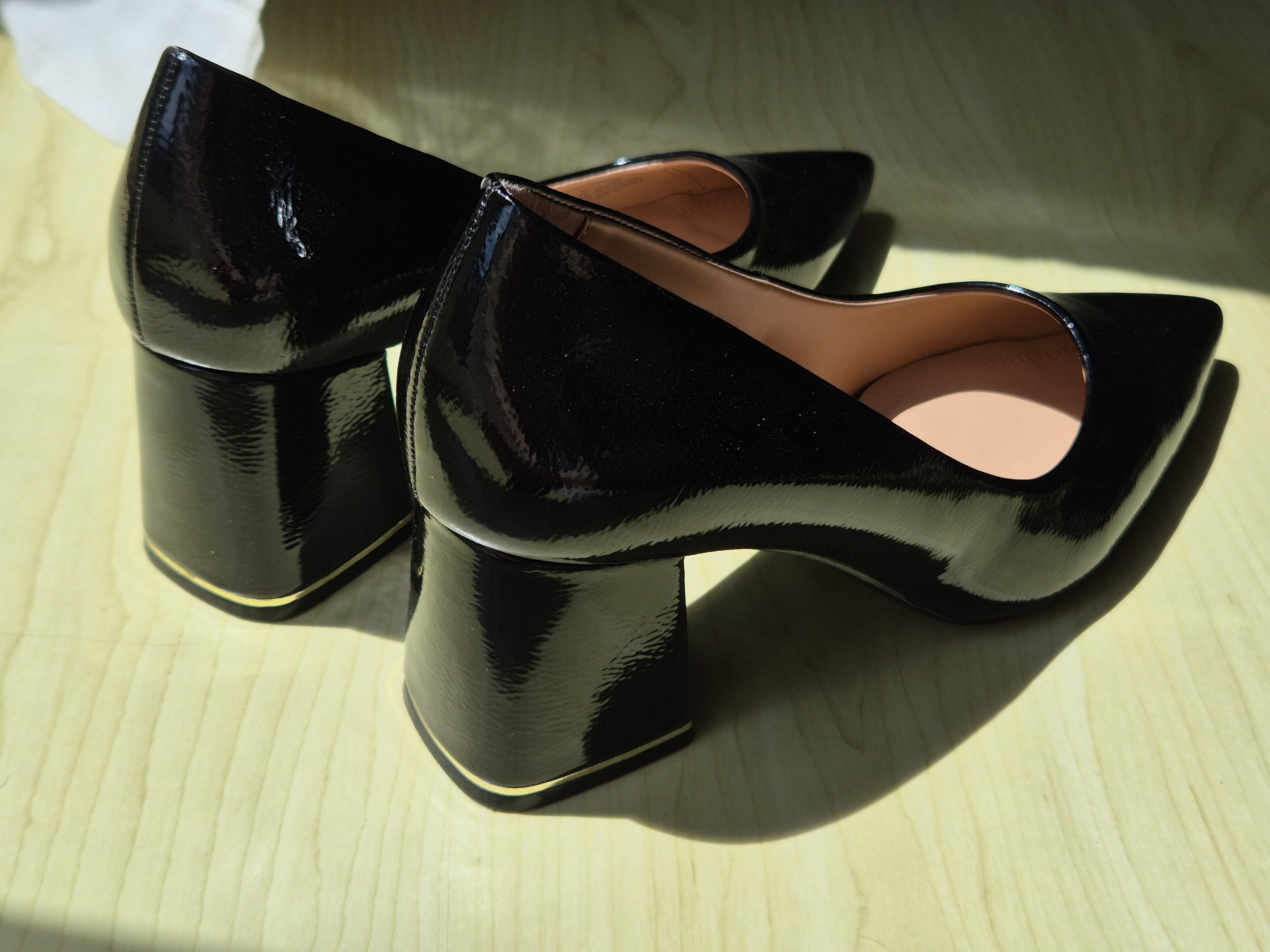 Zara Black Patent Block Heel Pumps, Size 39, Very Good Condition