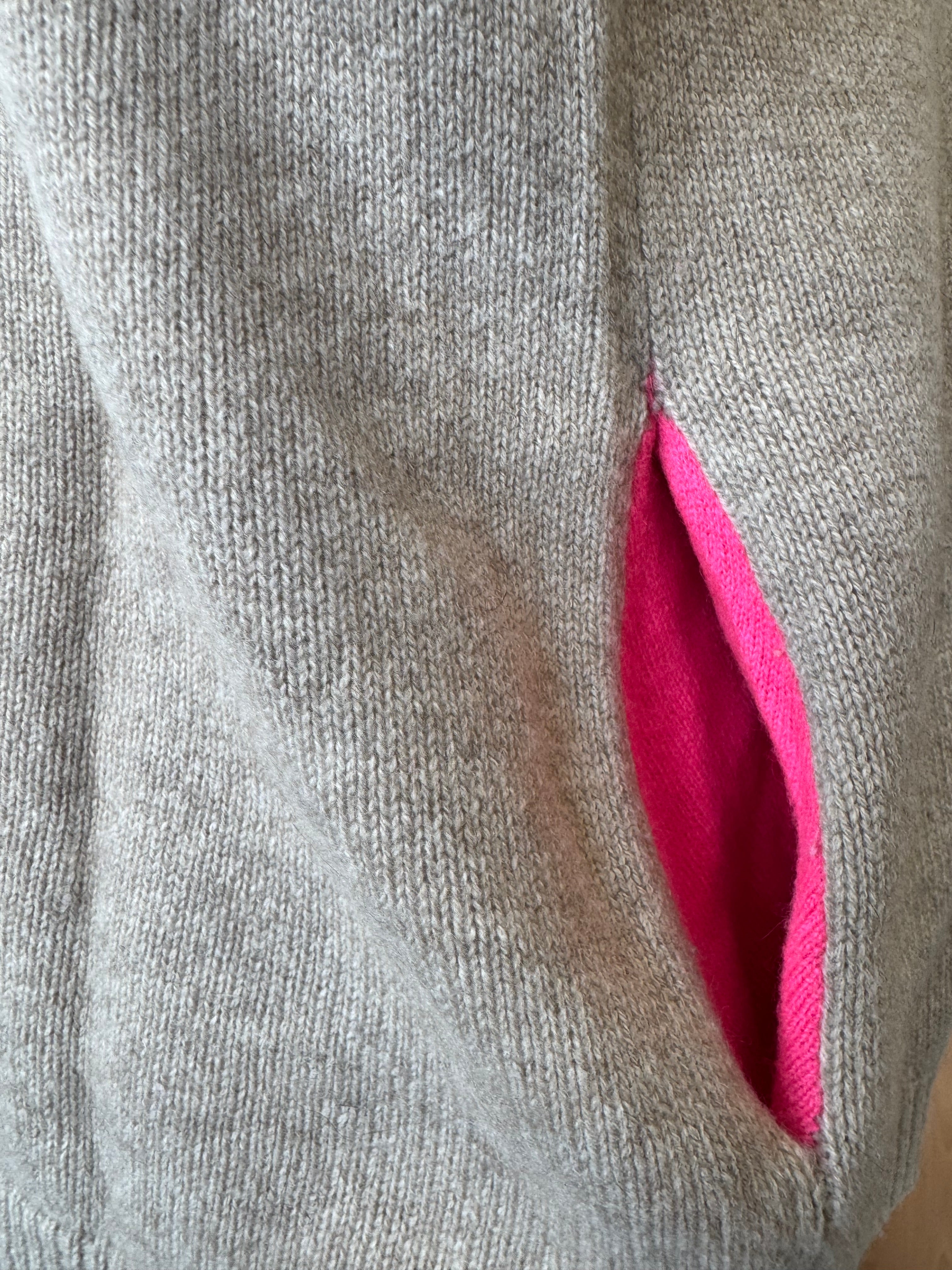 Jumper 1234 Kaschmirpullover M – Beige mit Neonpink-Akzenten, guter Zustand