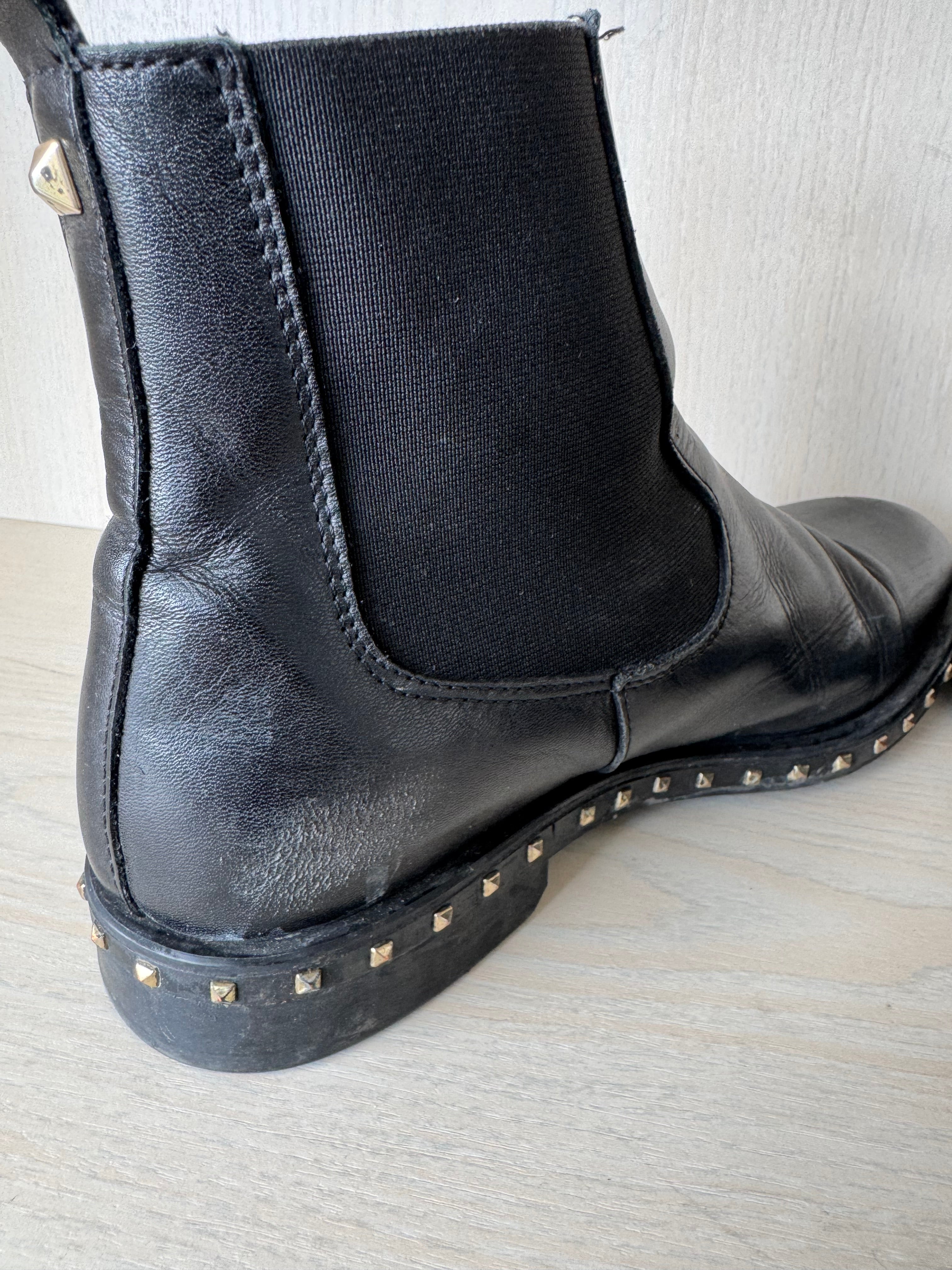 Zahira Leder Chelsea Boots Schwarz Damen Gr. 38, Nieten, Guter Zustand