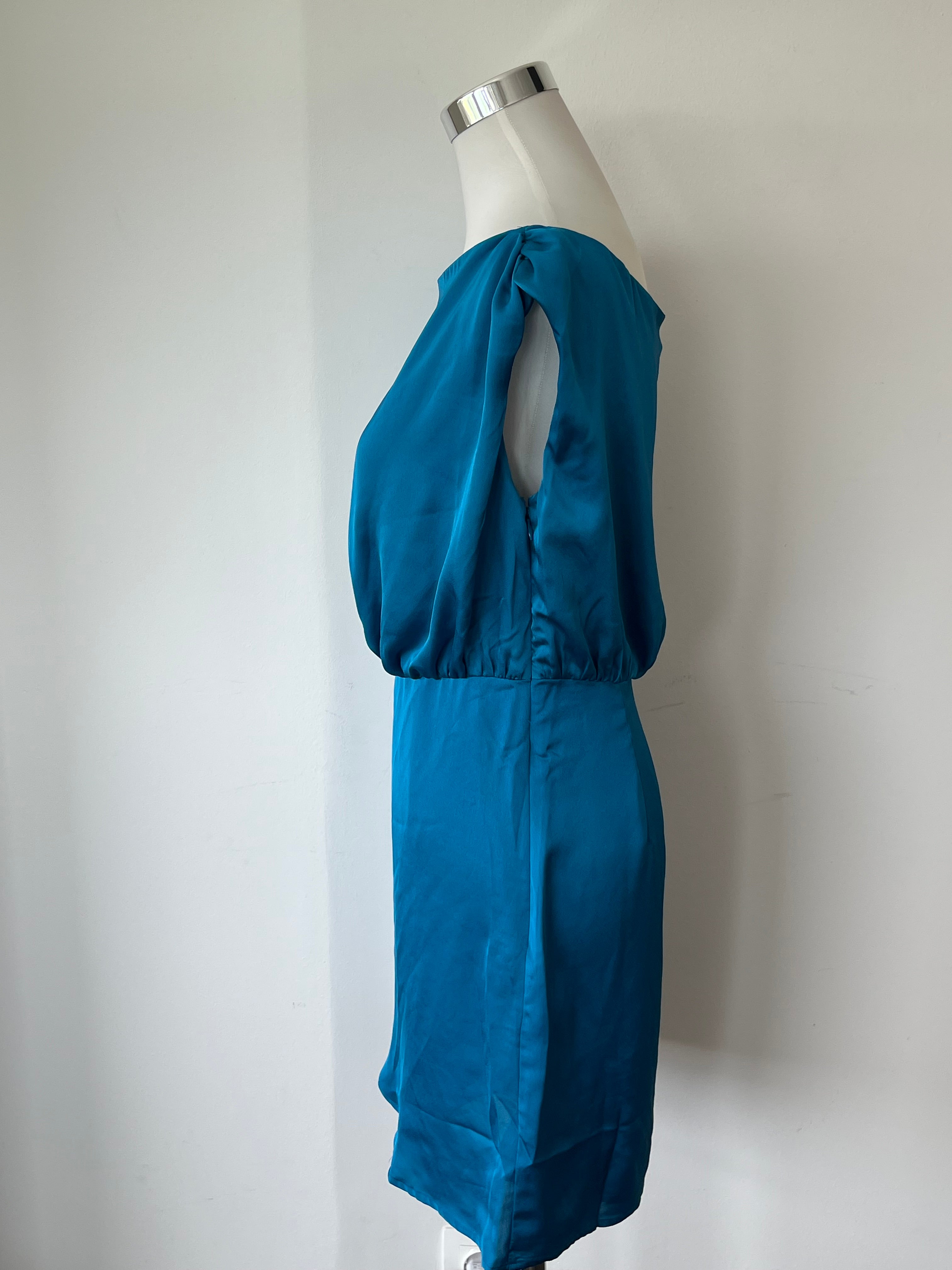 GUESS Yonna Drapiertes Kleid | Grecian Blue | Satin | Gr. M | Sehr gut