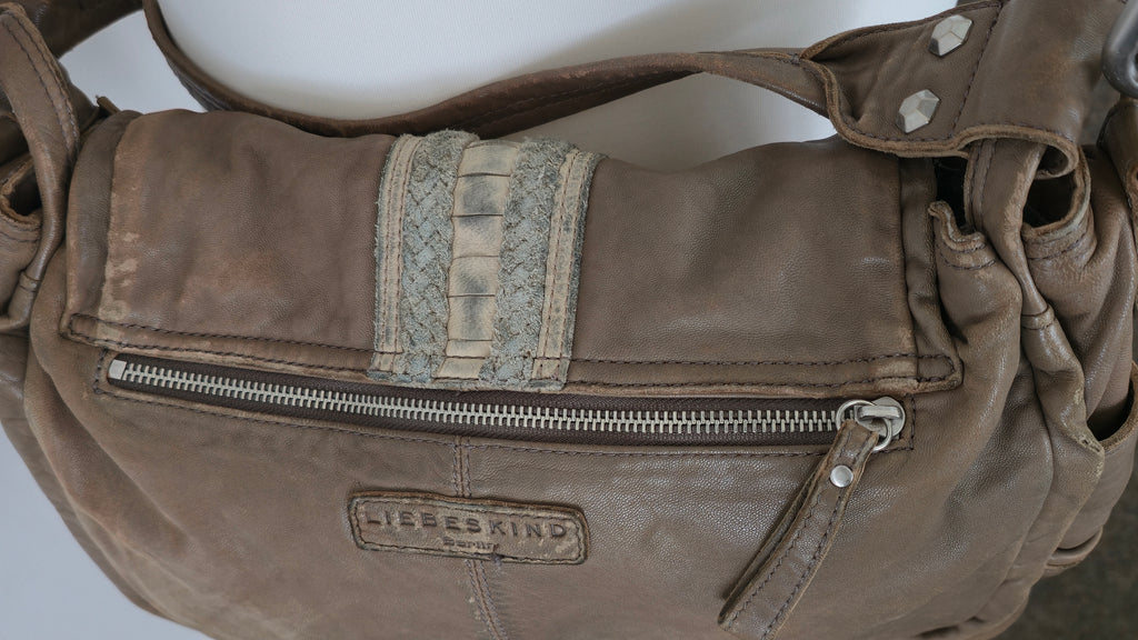 Liebeskind Berlin Vintage Leather Messenger Bag Taupe 40x28x10cm Poor Condition