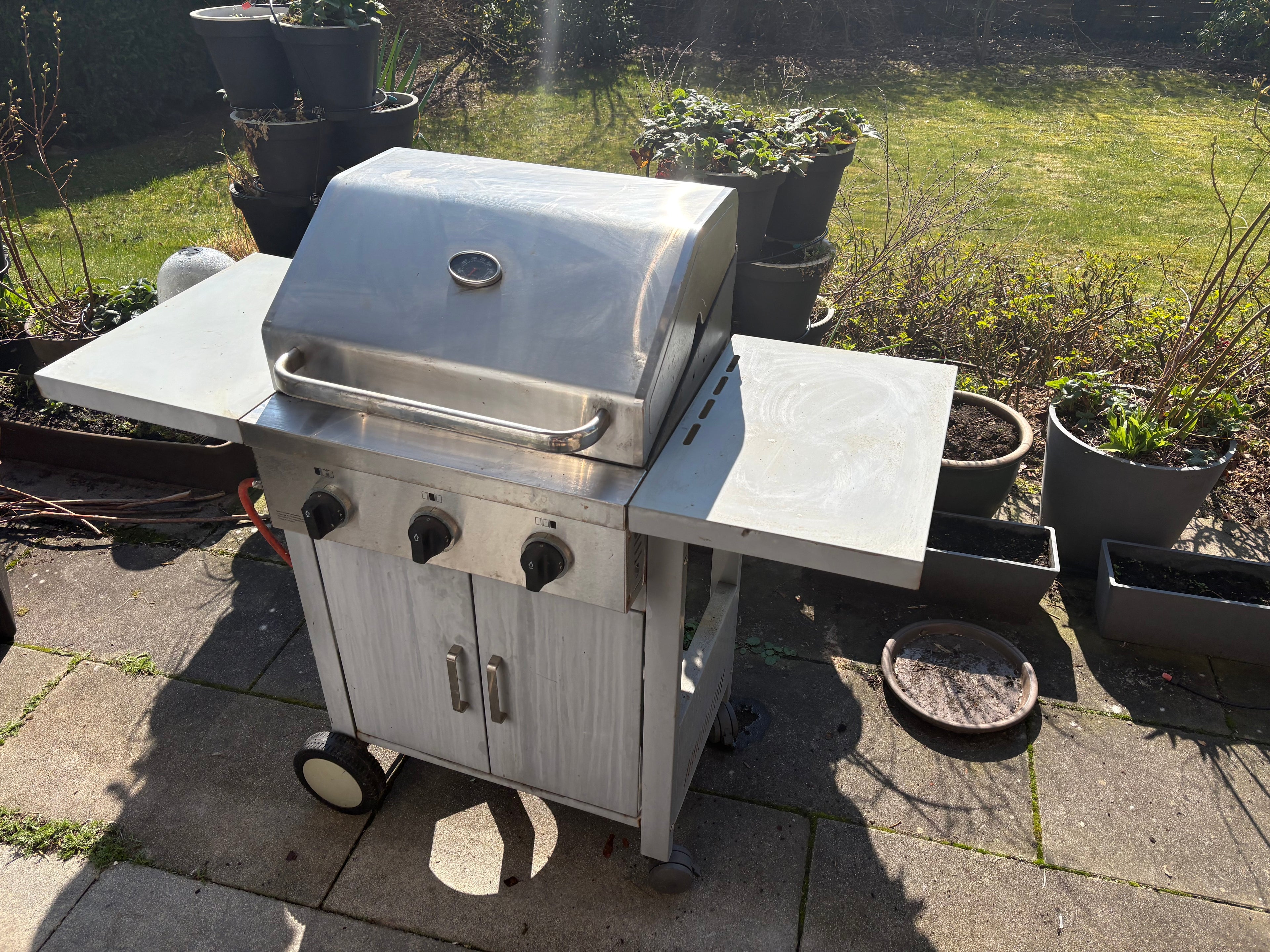 toom 3-Brenner Gasgrillküche – Edelstahl, Silber, Medium, Sehr guter Zustand