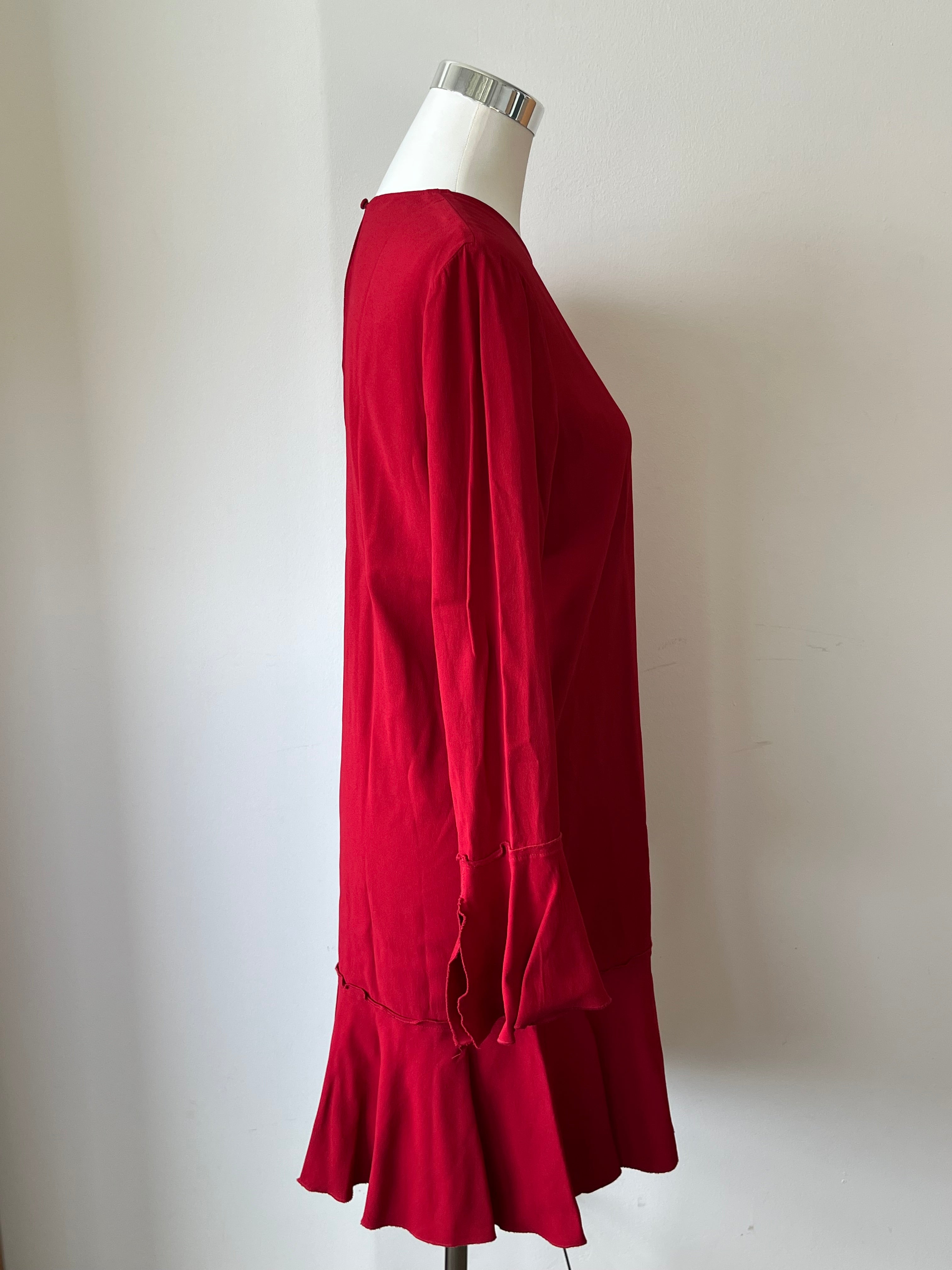 Theory Marah Bergen Shift Dress US 10 Red Viscose Very Good