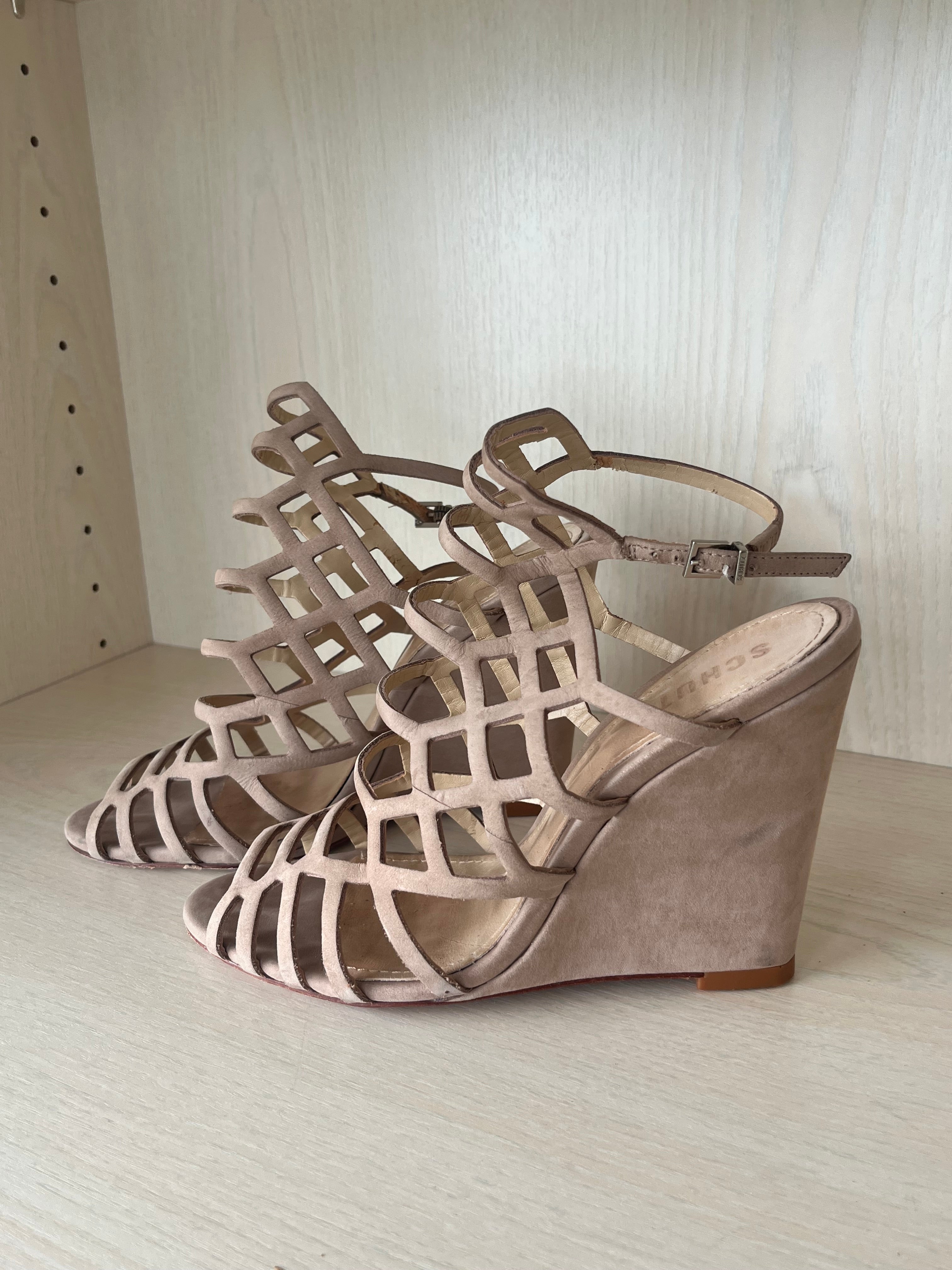 Schutz Caged Wedge Suede Sandals | Beige | EU 37 | Normal Use Condition